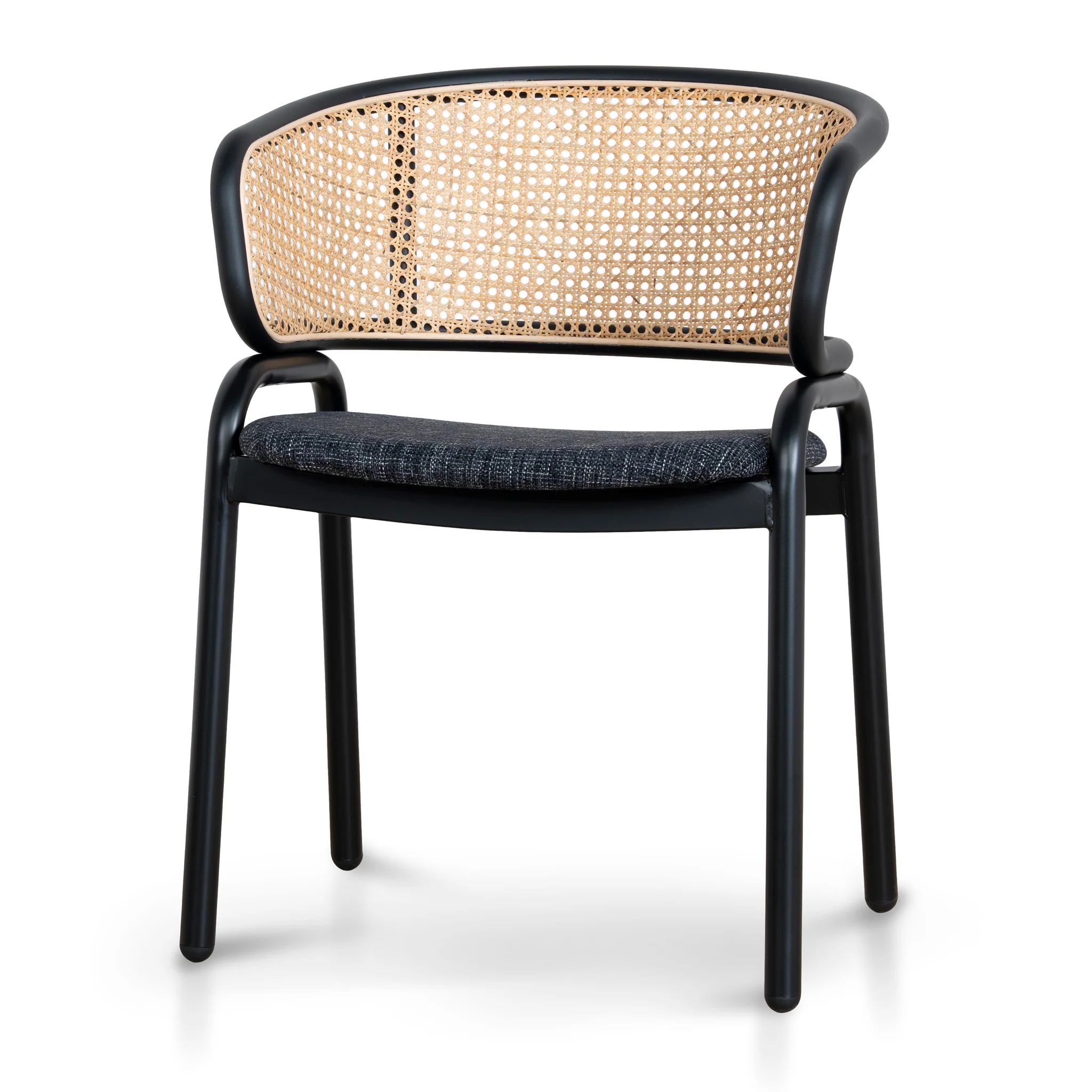 CDC12046-SD Fabric Dining Chair - Dark Grey with Rattan Back (Set of 2) - Image 3