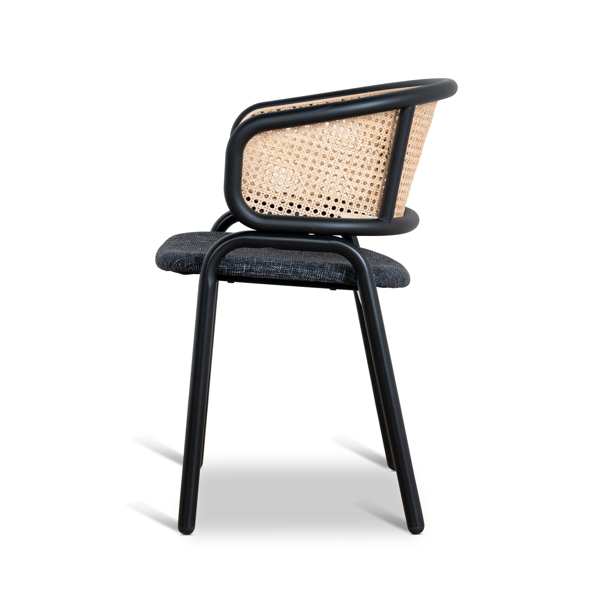 CDC12046-SD Fabric Dining Chair - Dark Grey with Rattan Back (Set of 2) - Image 4