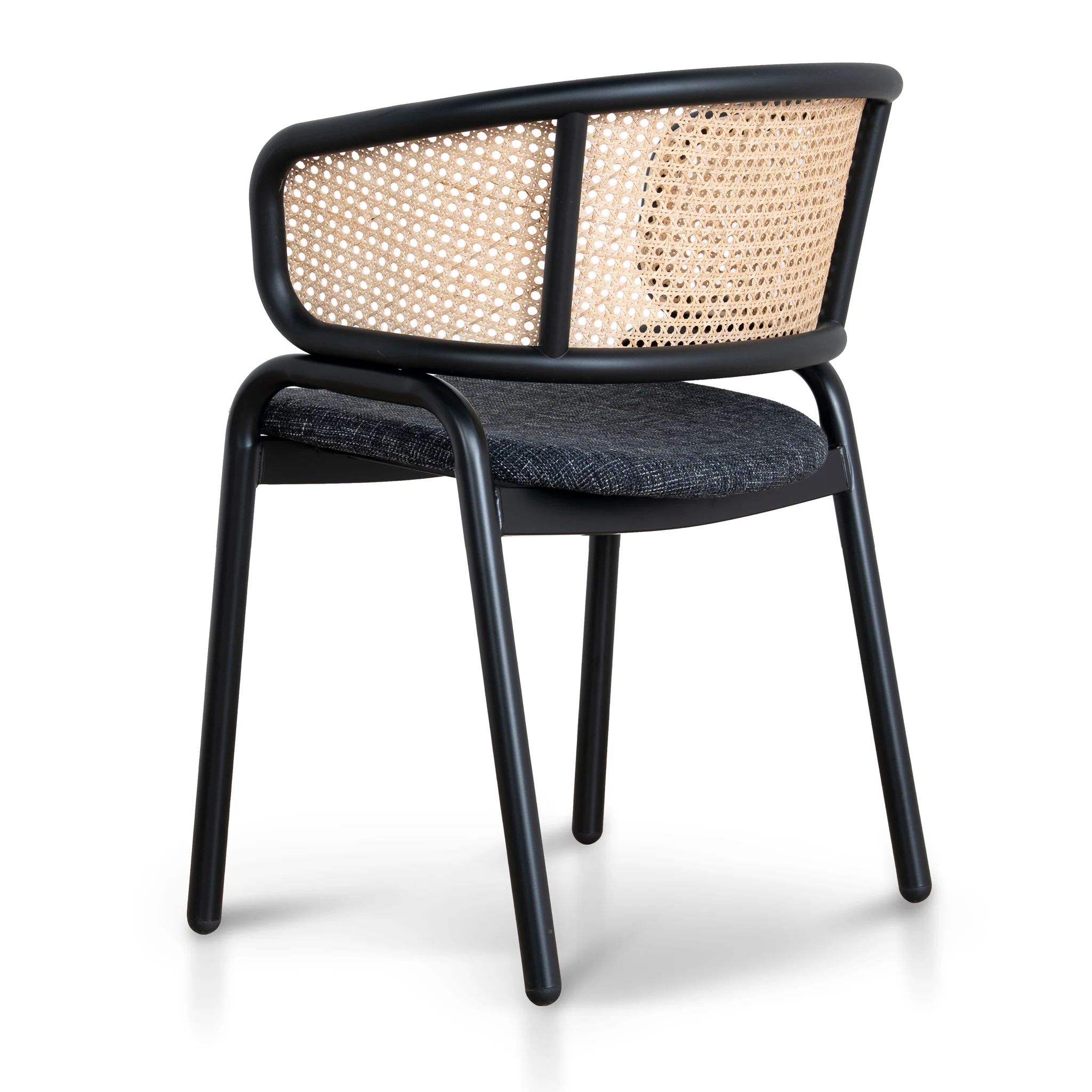 CDC12046-SD Fabric Dining Chair - Dark Grey with Rattan Back (Set of 2) - Image 5