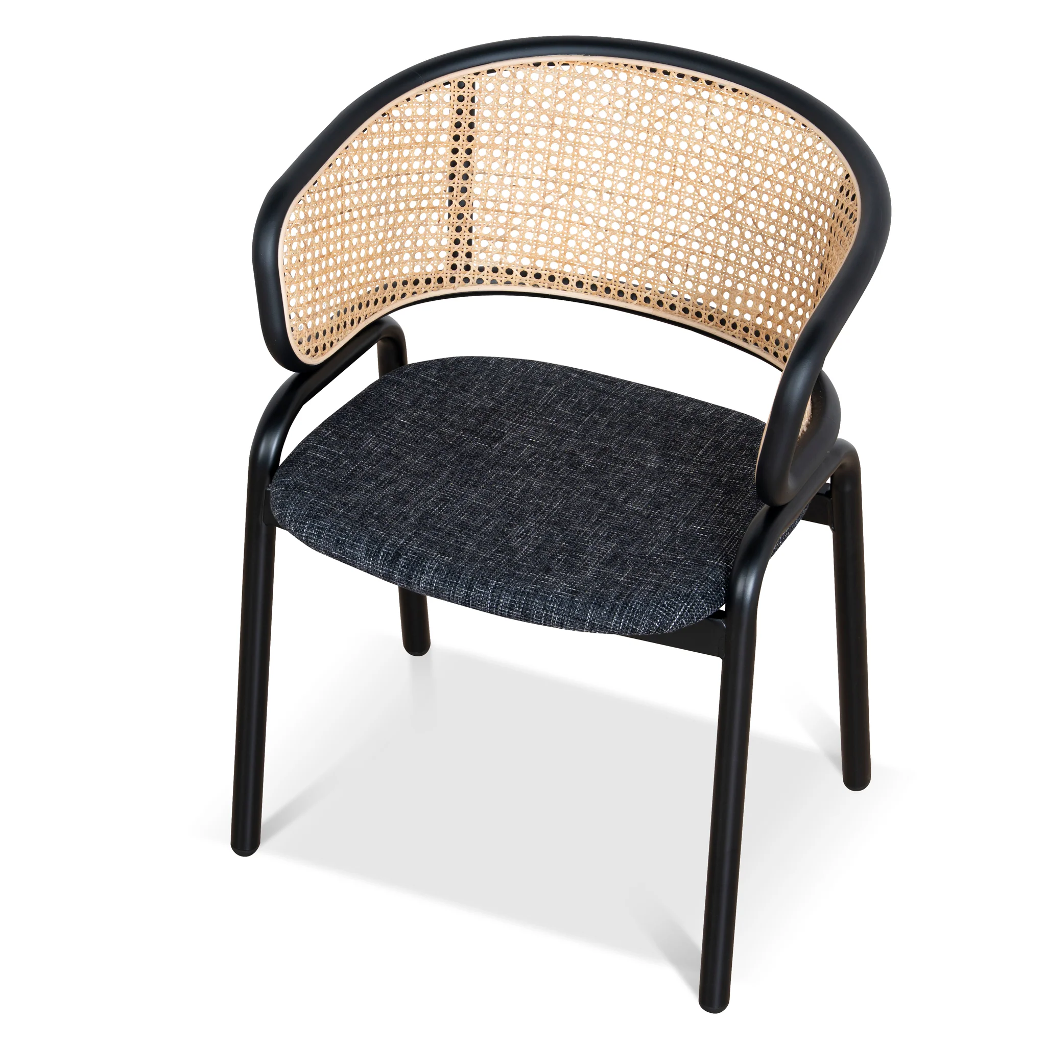 CDC12046-SD Fabric Dining Chair - Dark Grey with Rattan Back (Set of 2) - Image 7
