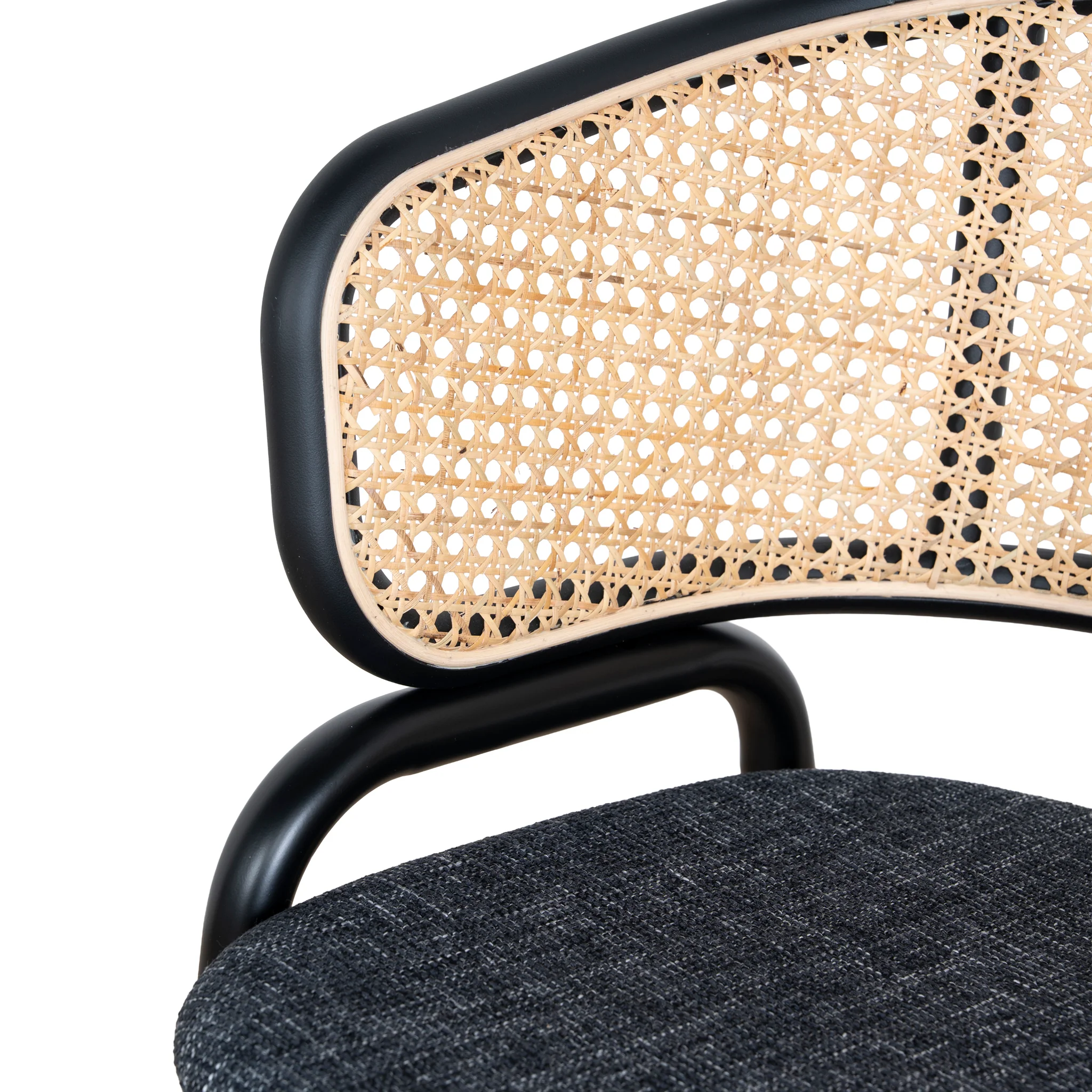CDC12046-SD Fabric Dining Chair - Dark Grey with Rattan Back (Set of 2) - Image 8