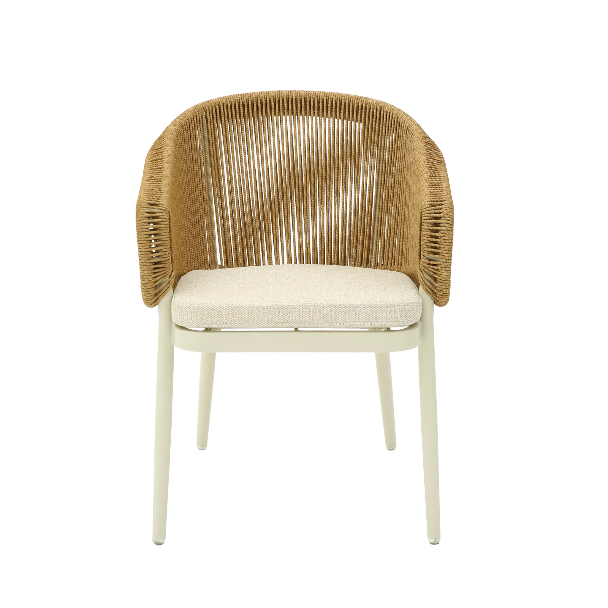 CDC12619-KT Natural Rattan Outdoor Dining Chair - Beige Cushion - Image 2