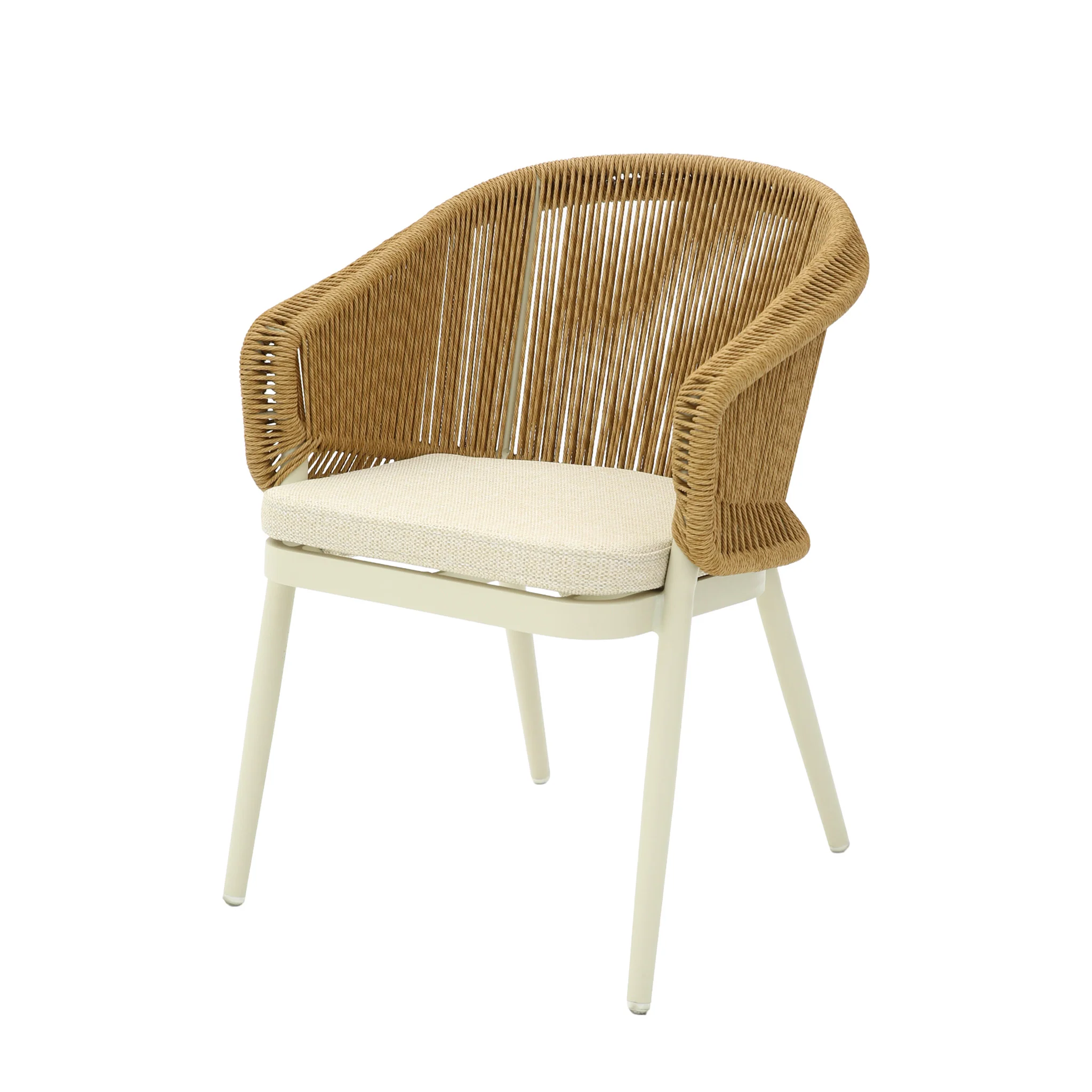 CDC12619-KT Natural Rattan Outdoor Dining Chair - Beige Cushion - Image 4