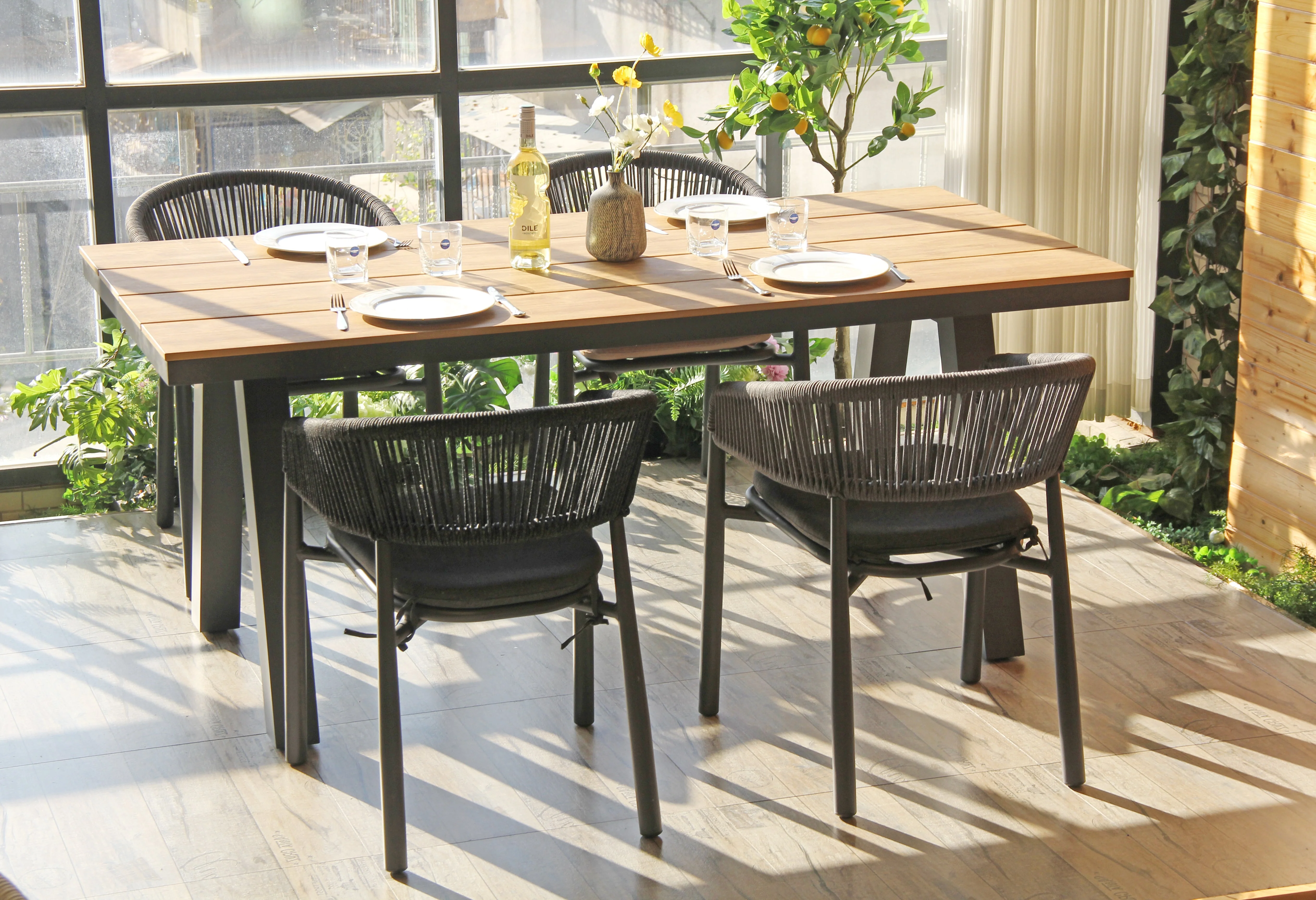 CDT10305-ID 1.8m Charcoal Outdoor Dining Table - Natural - Image 2