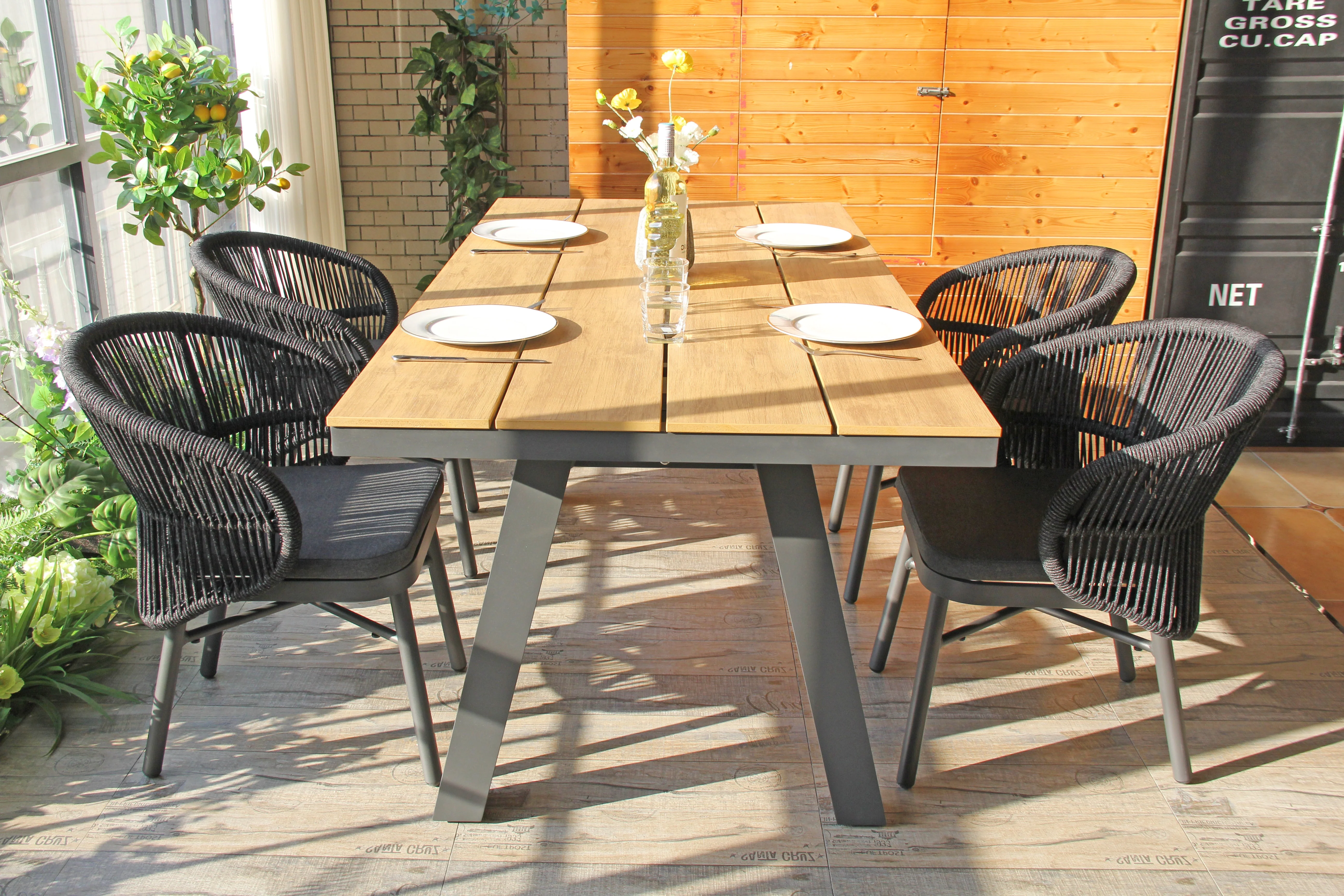 CDT10305-ID 1.8m Charcoal Outdoor Dining Table - Natural - Image 3