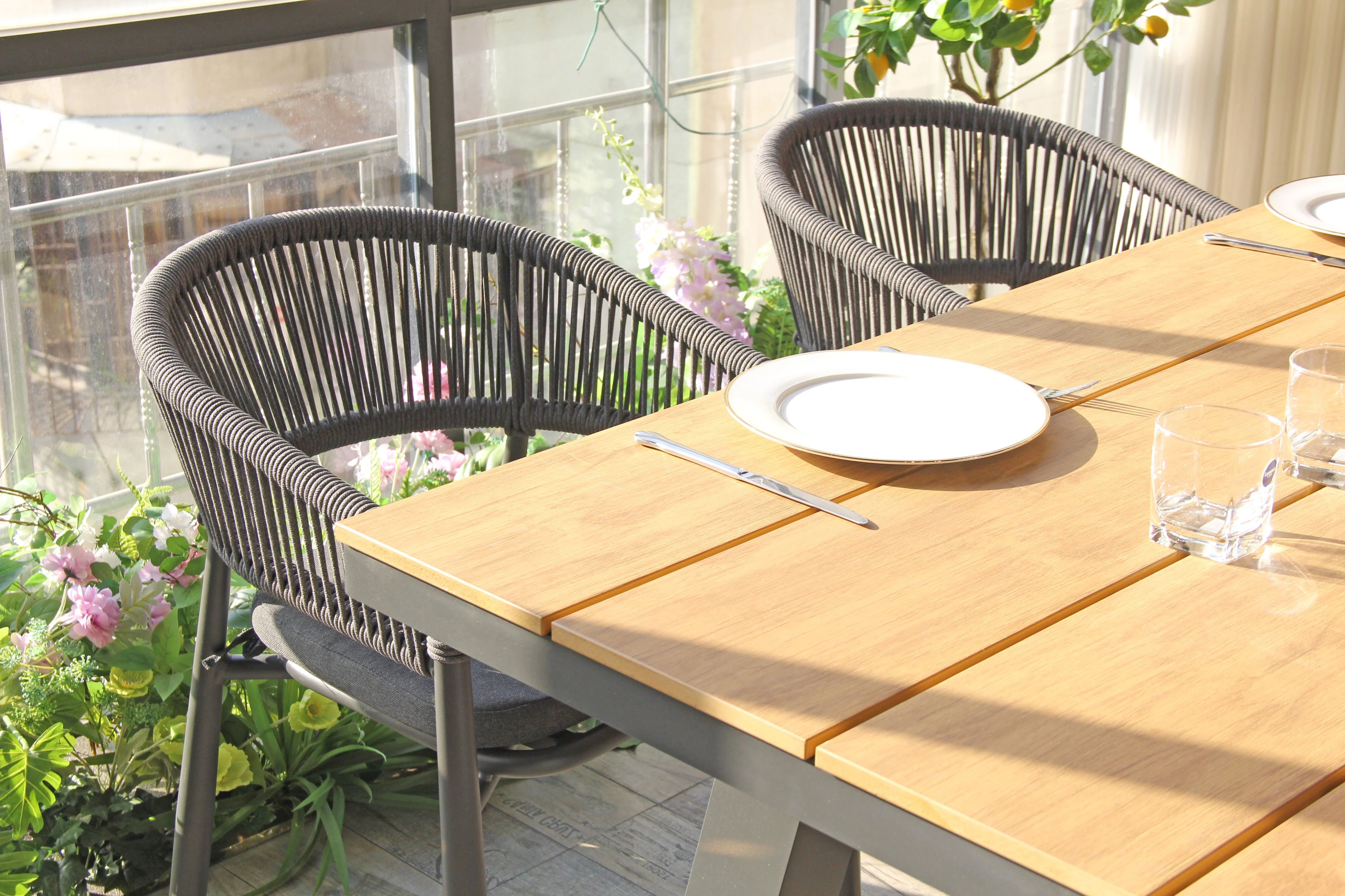 CDT10305-ID 1.8m Charcoal Outdoor Dining Table - Natural - Image 5