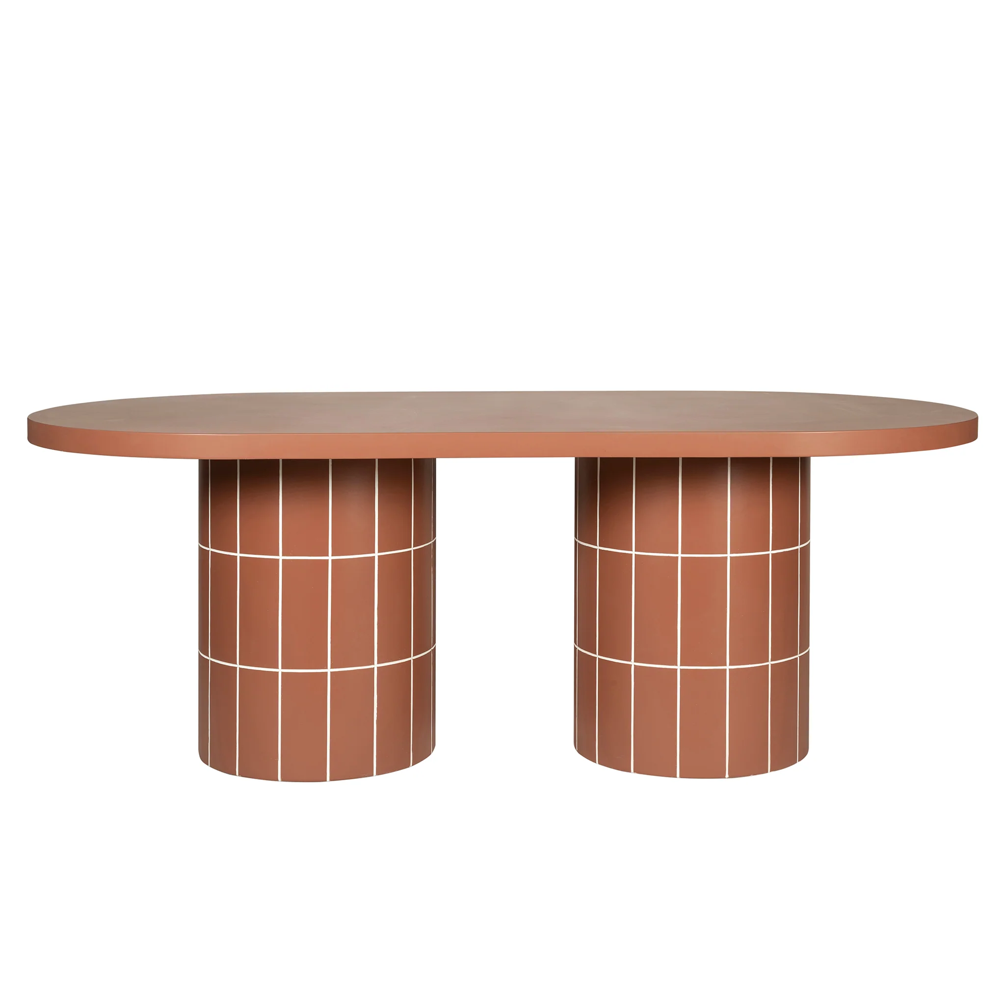 CDT12299-CO 2m Concrete Oval Dining Table- - Terracotta - Image 3