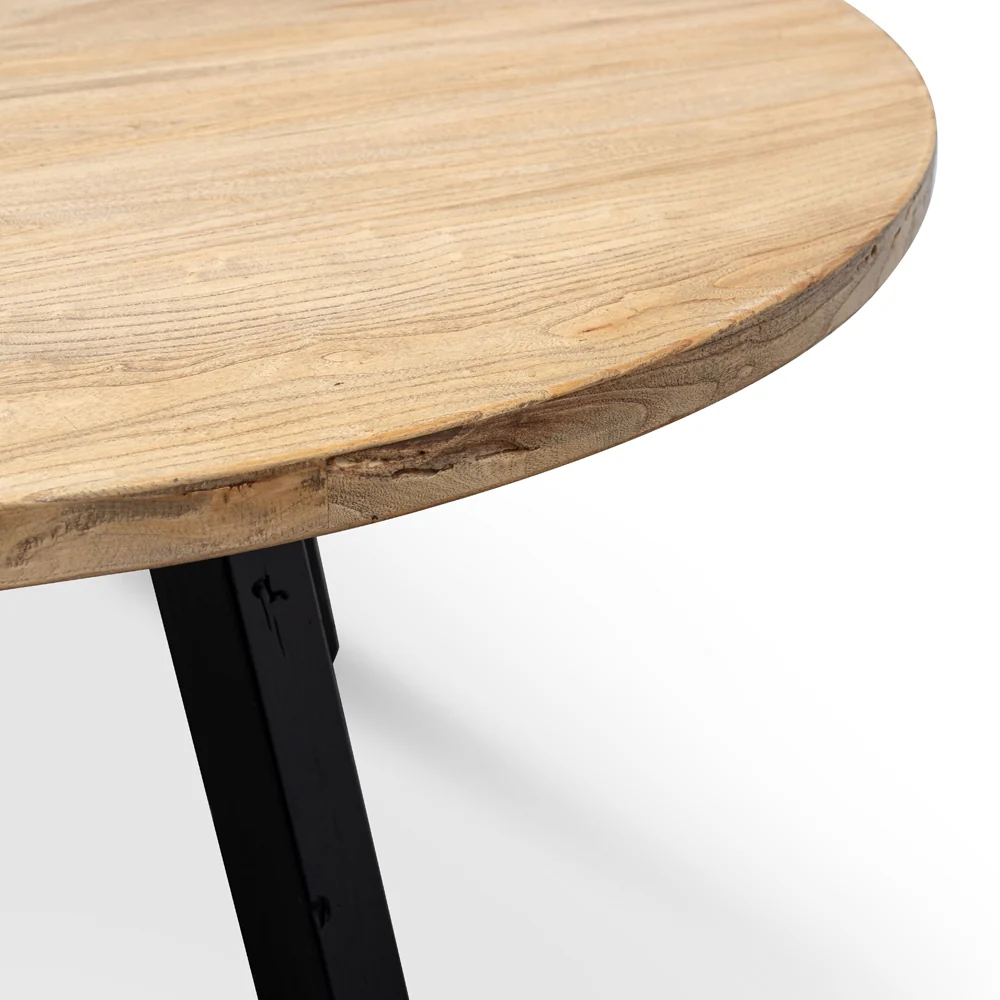 CDT2407 Reclaimed 1.25m Round Dining Table - Black Legs - Image 3