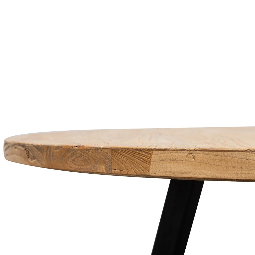 CDT2407 Reclaimed 1.25m Round Dining Table - Black Legs - Image 8