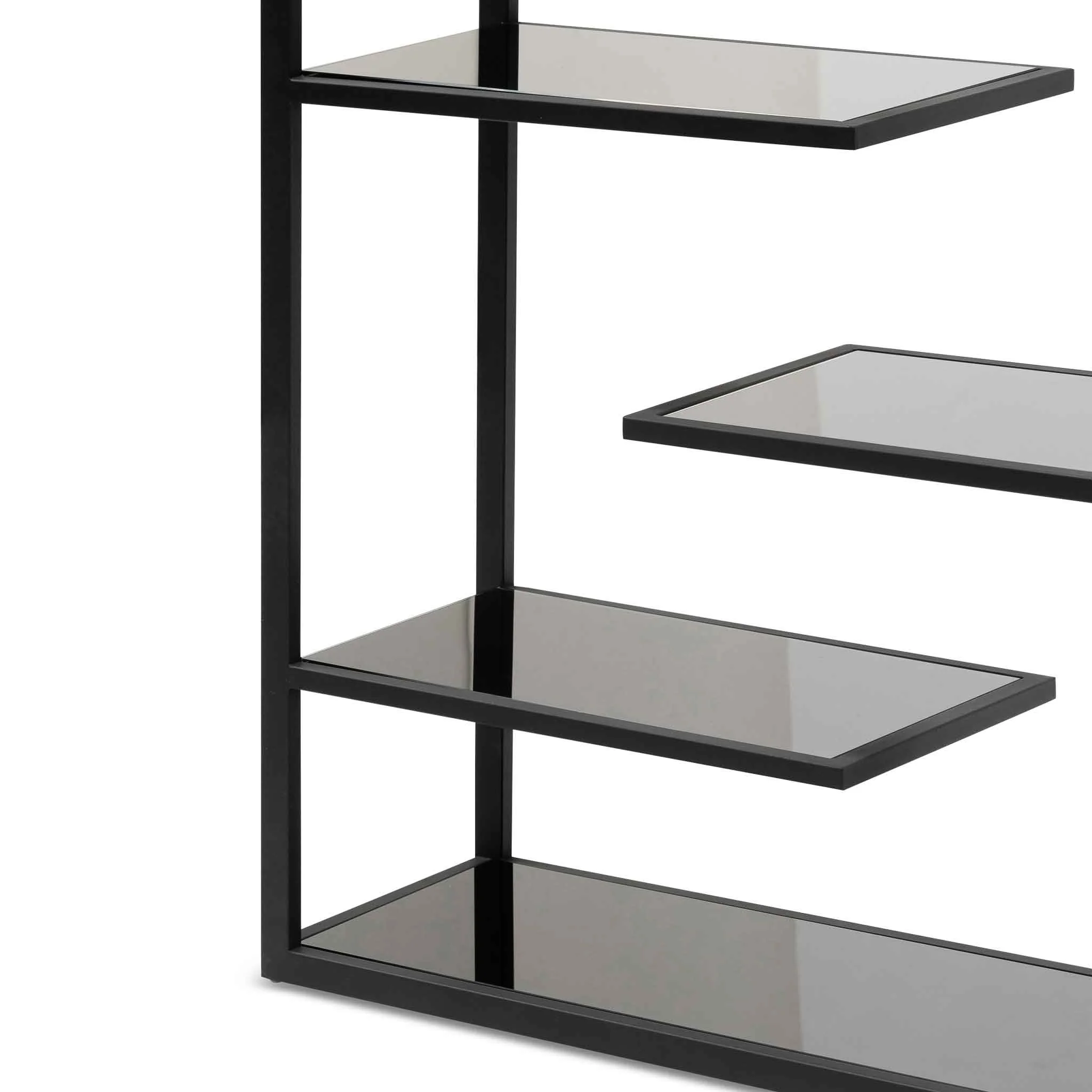 CDT6394-KS 1.8m(H) Black Glass Shelving Unit - Black Frame - Image 4