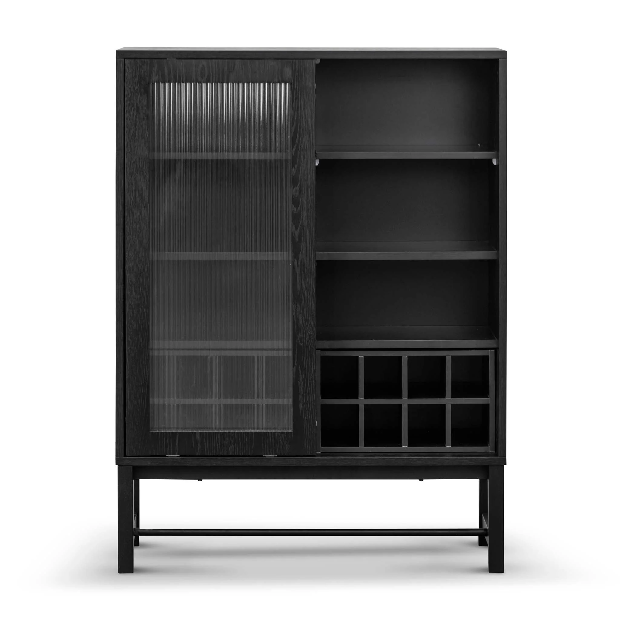 CDT6908-KD Black Bar Cabinet - Flute Glass Doors - Image 3