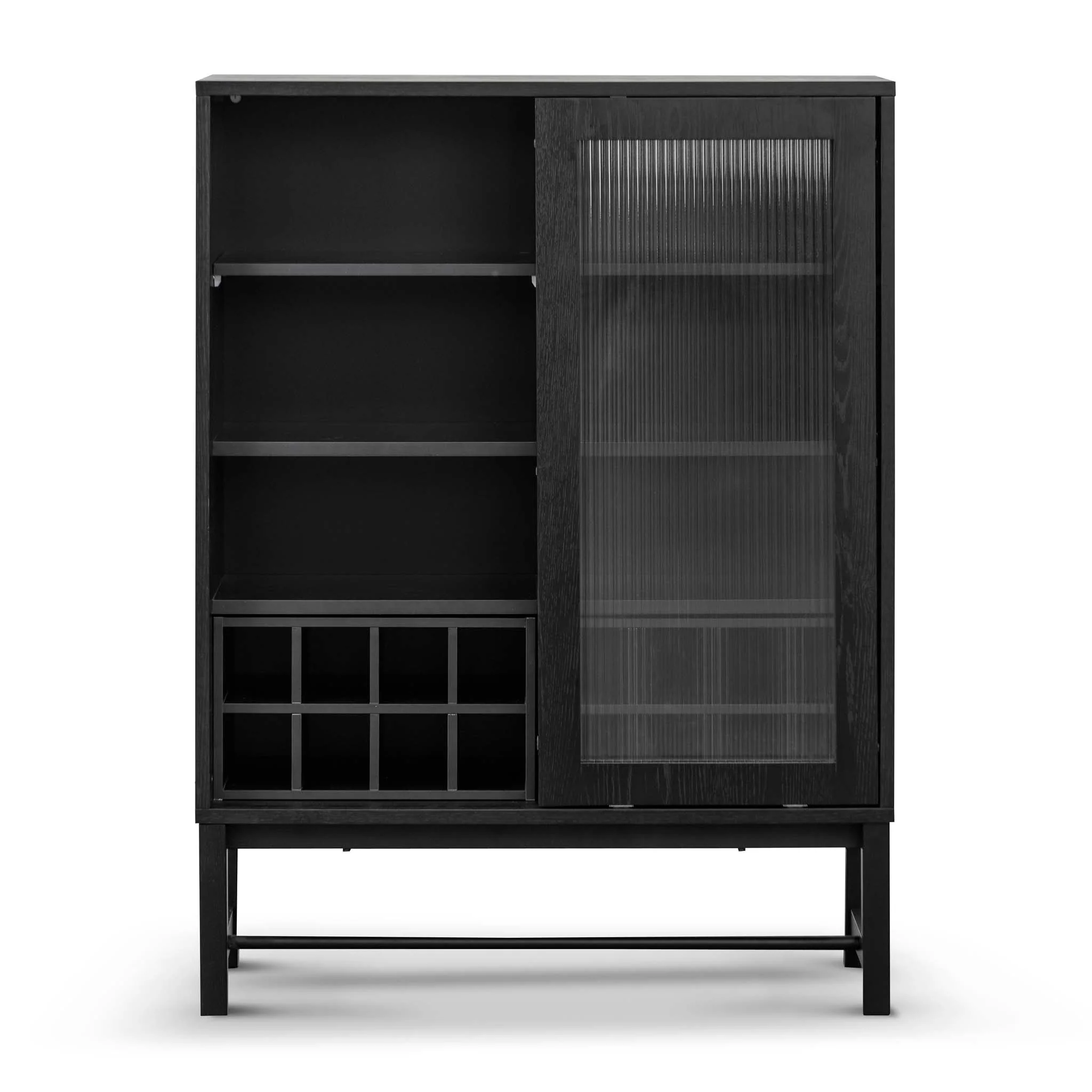 CDT6908-KD Black Bar Cabinet - Flute Glass Doors - Image 4
