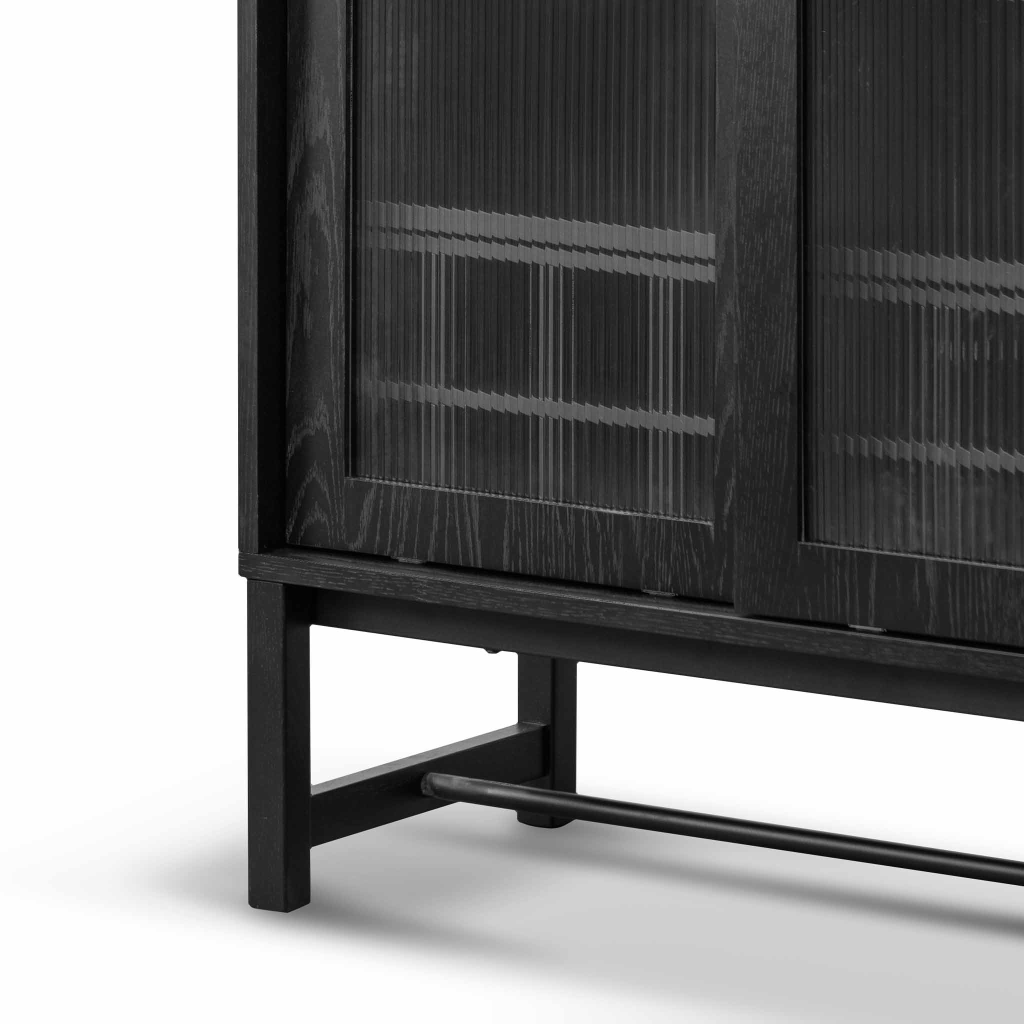 CDT6908-KD Black Bar Cabinet - Flute Glass Doors - Image 5