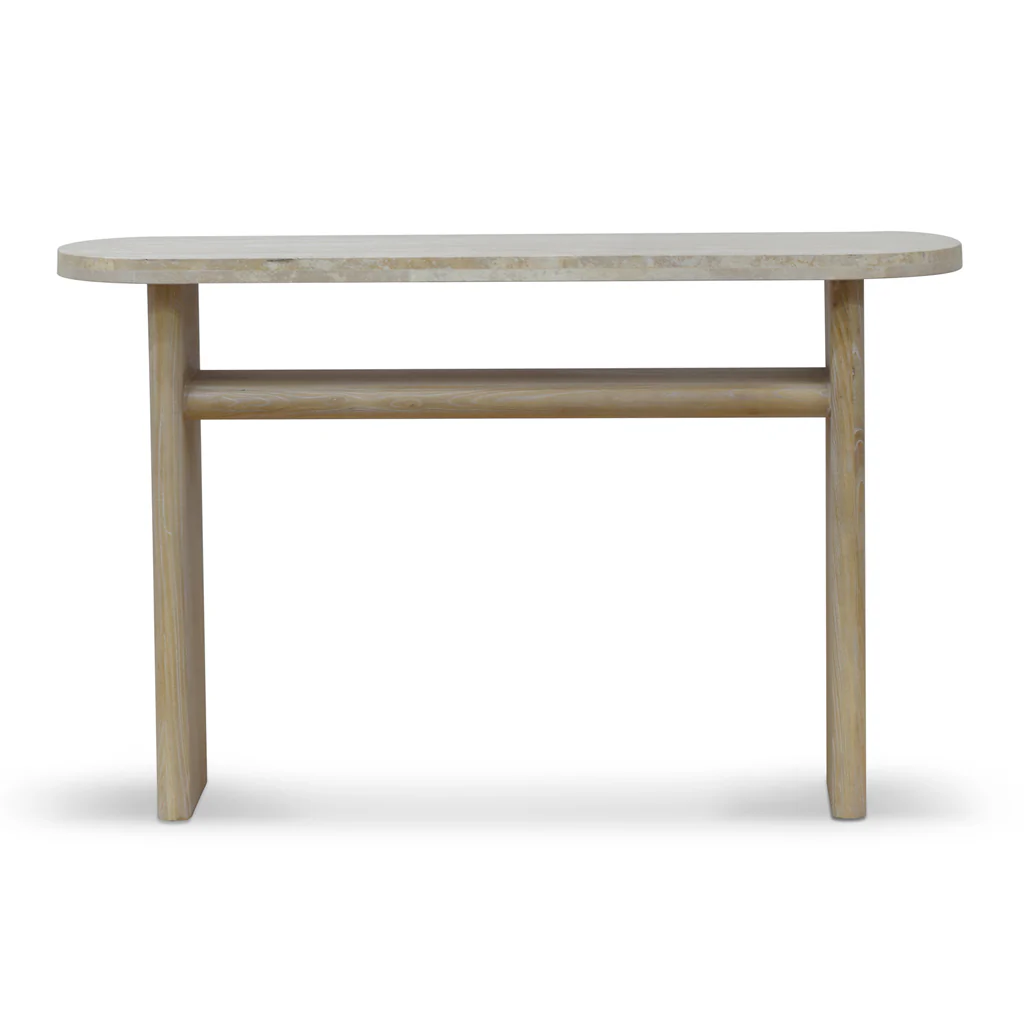 CDT8667-NI Travertine Marble 1.22m Console Table - White Wash - Image 3