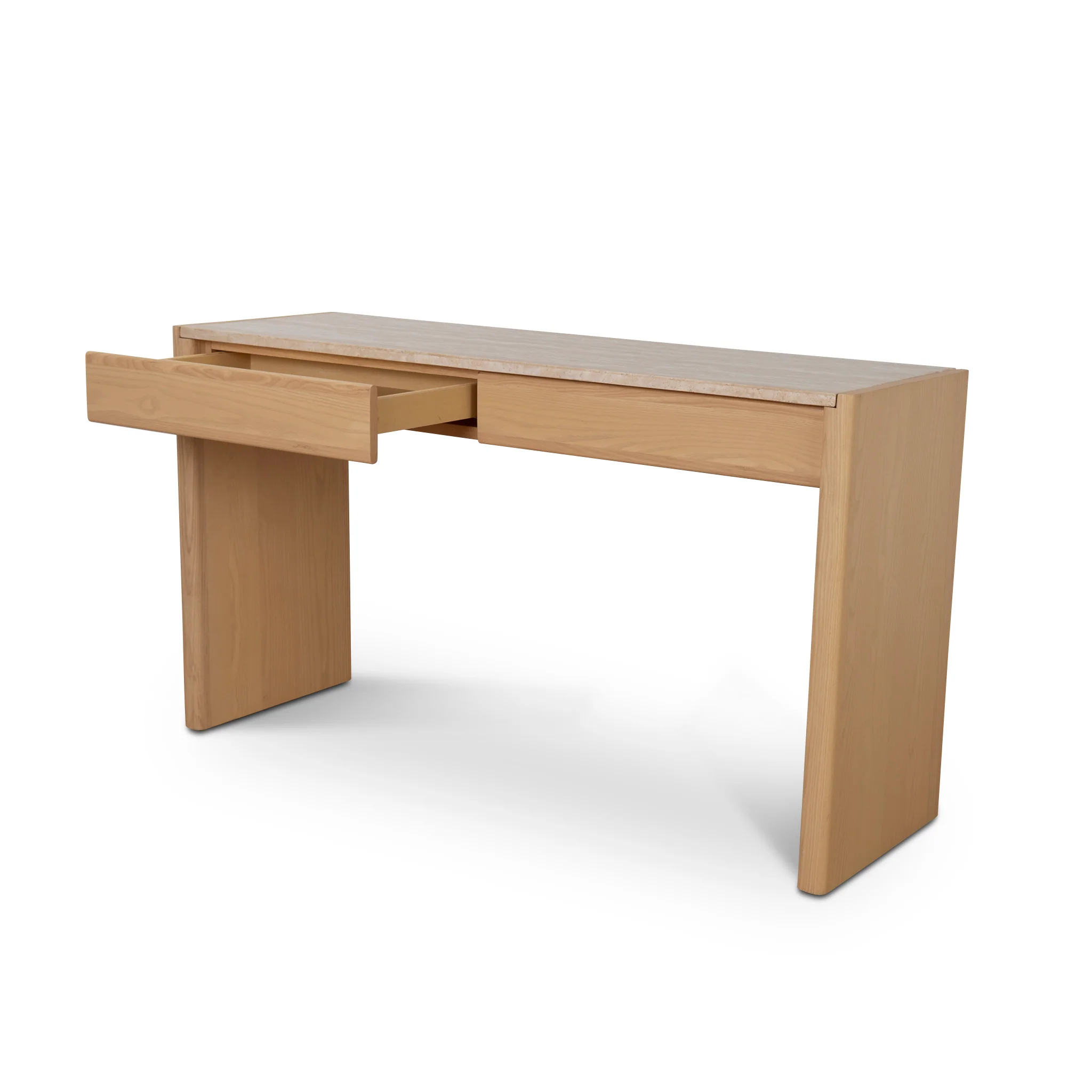 CDT8738-KK 1.4m Travertine Top Console Table - Creme Ash - Image 3