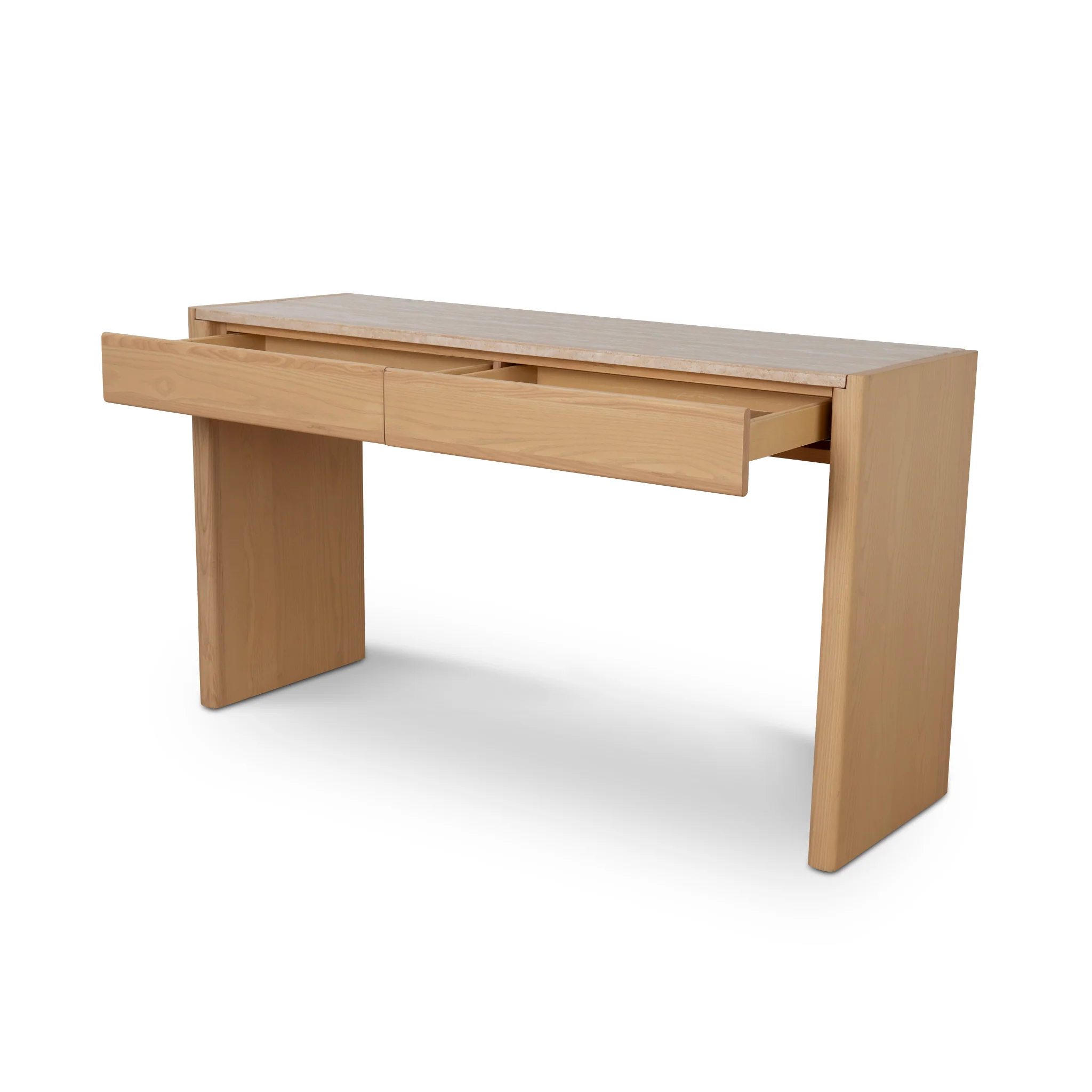 CDT8738-KK 1.4m Travertine Top Console Table - Creme Ash - Image 4