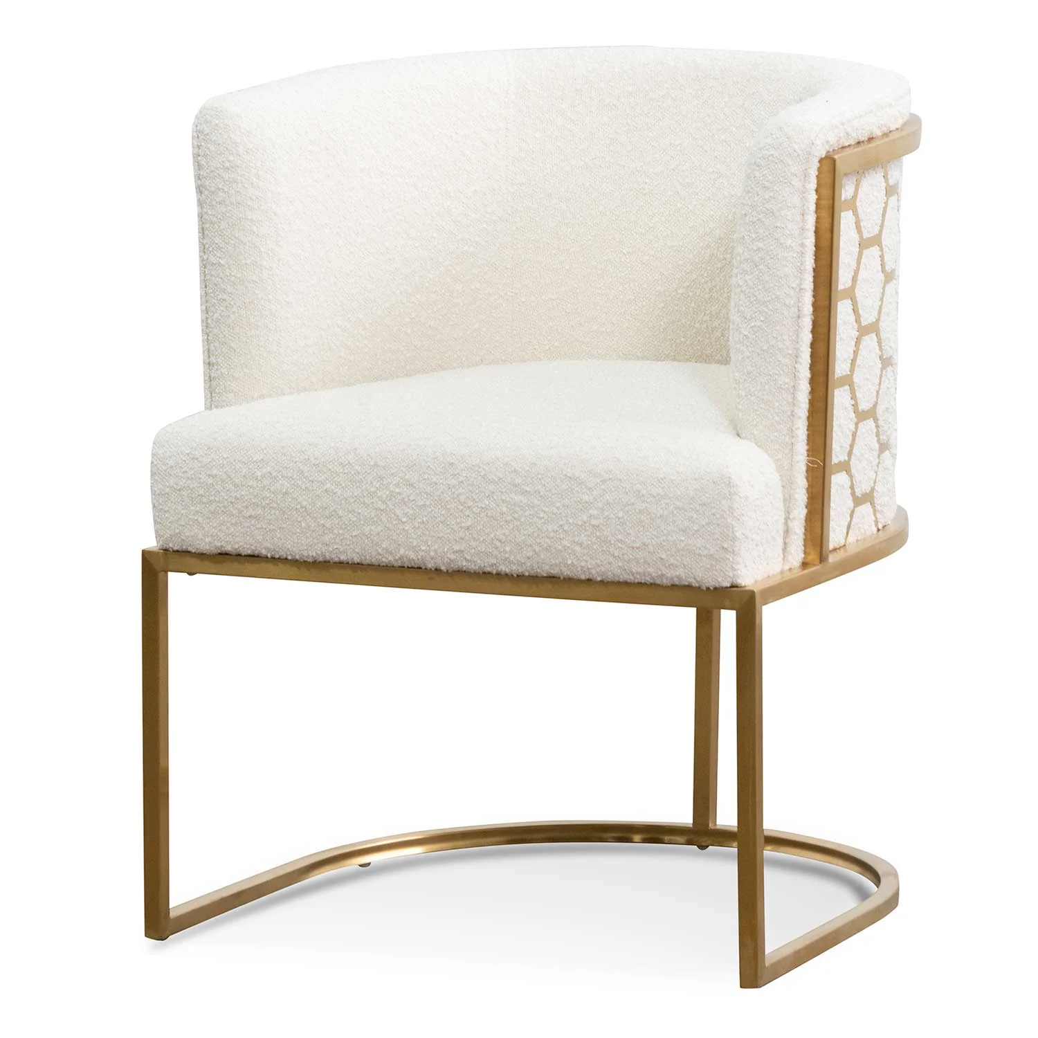 CLC6673-BS Daisy White Boucle Lounge Chair - Brushed Gold - Image 3