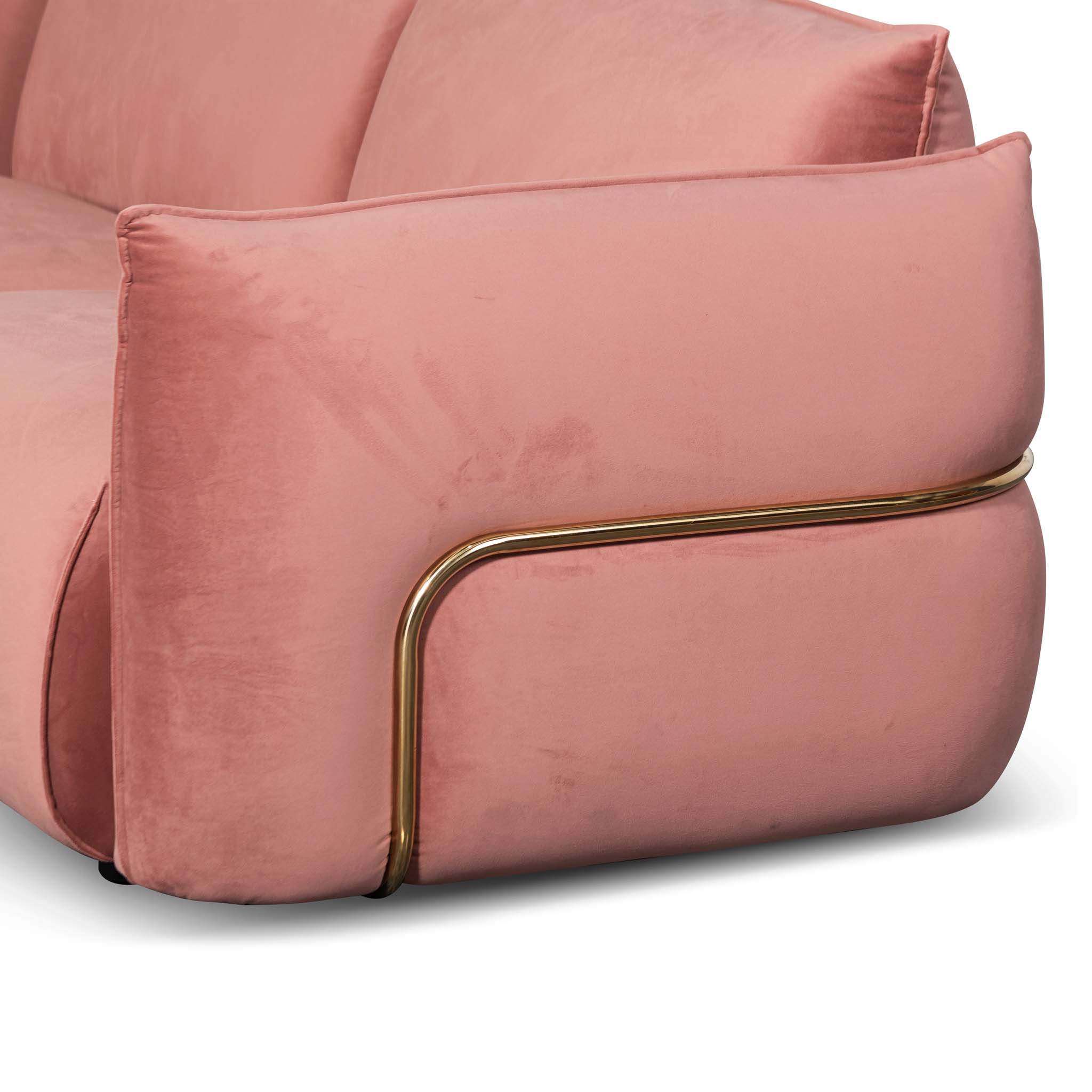 CLC8180-IG 3 Seater Sofa - Blush Pink Velvet With Brass Frame - Image 6