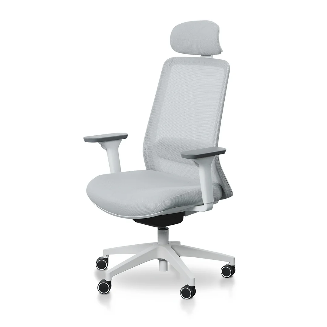 COC8505-LF Mesh Office Chair - Cloud Grey with White Base - Image 3