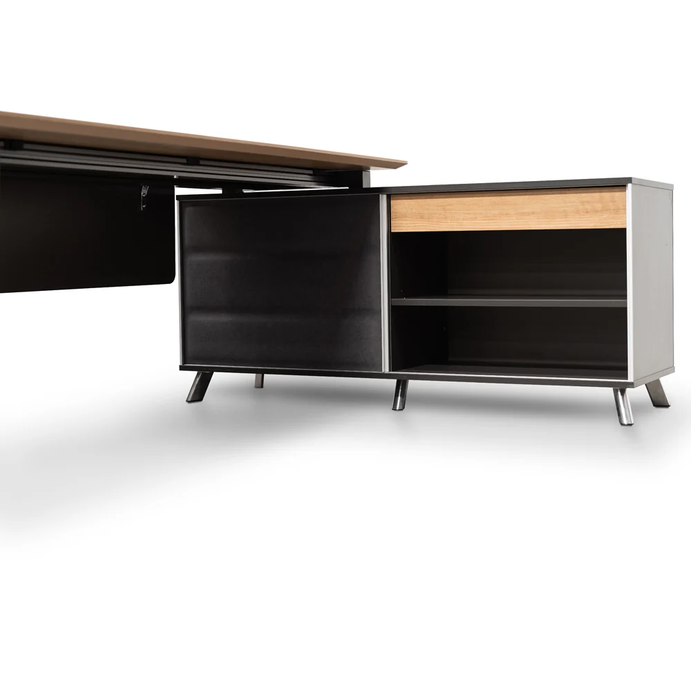 COT2343-SN 2m Right Return Office Desk - Natural - Black - Image 4