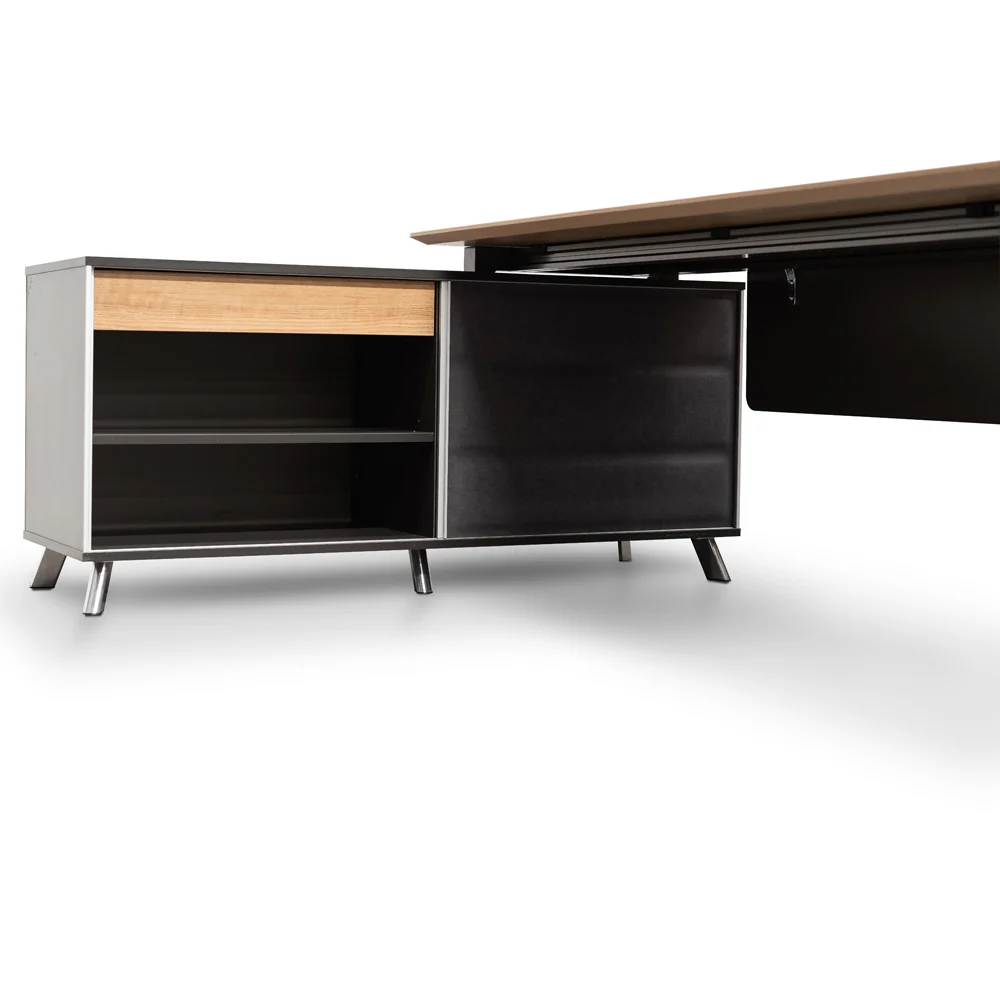 COT2344-SN 2m Left Return Office Desk - Natural - Black - Image 3