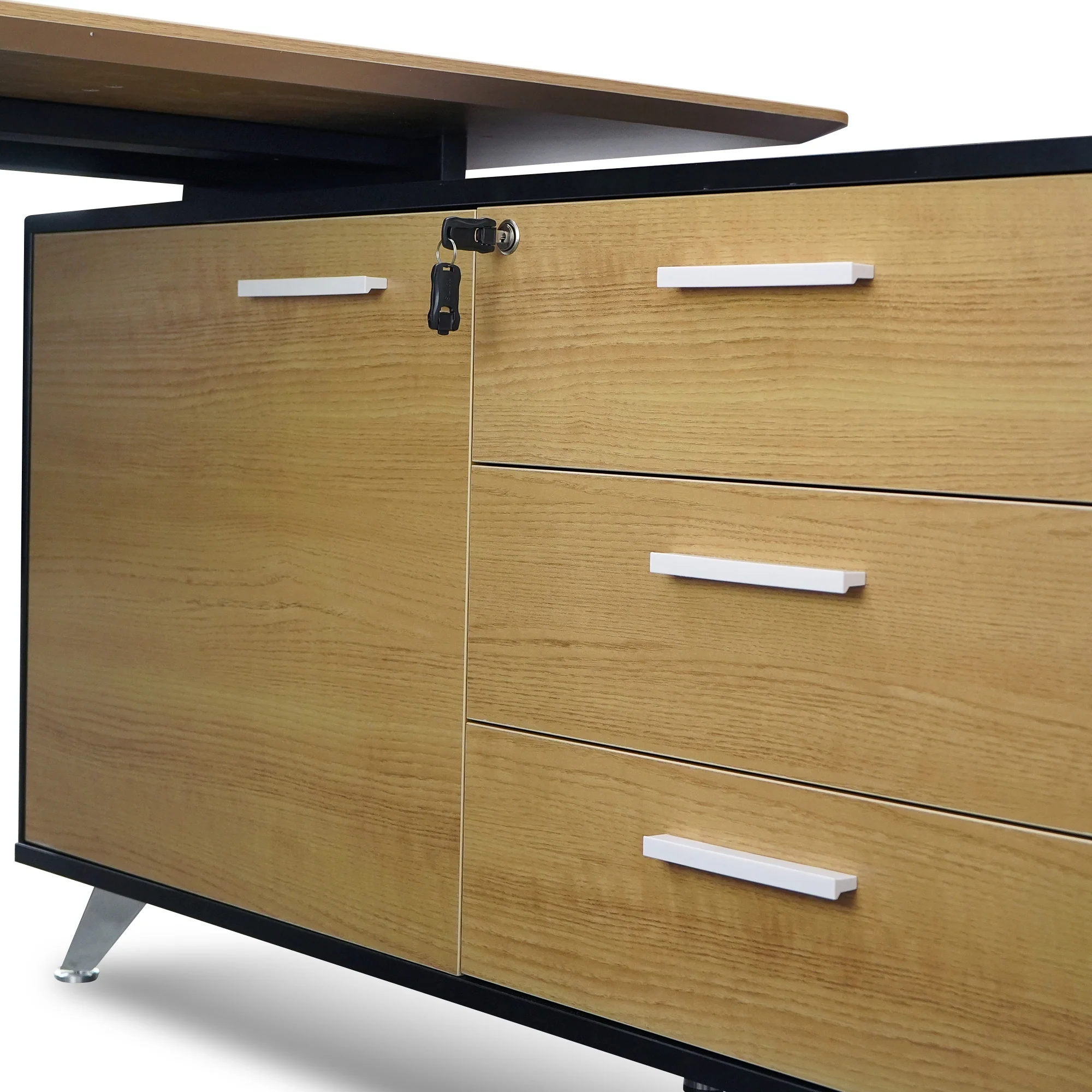 COT2861-SN 1.95m Executive Desk Right Return - Black Frame with Natural Top and Drawers - Image 13
