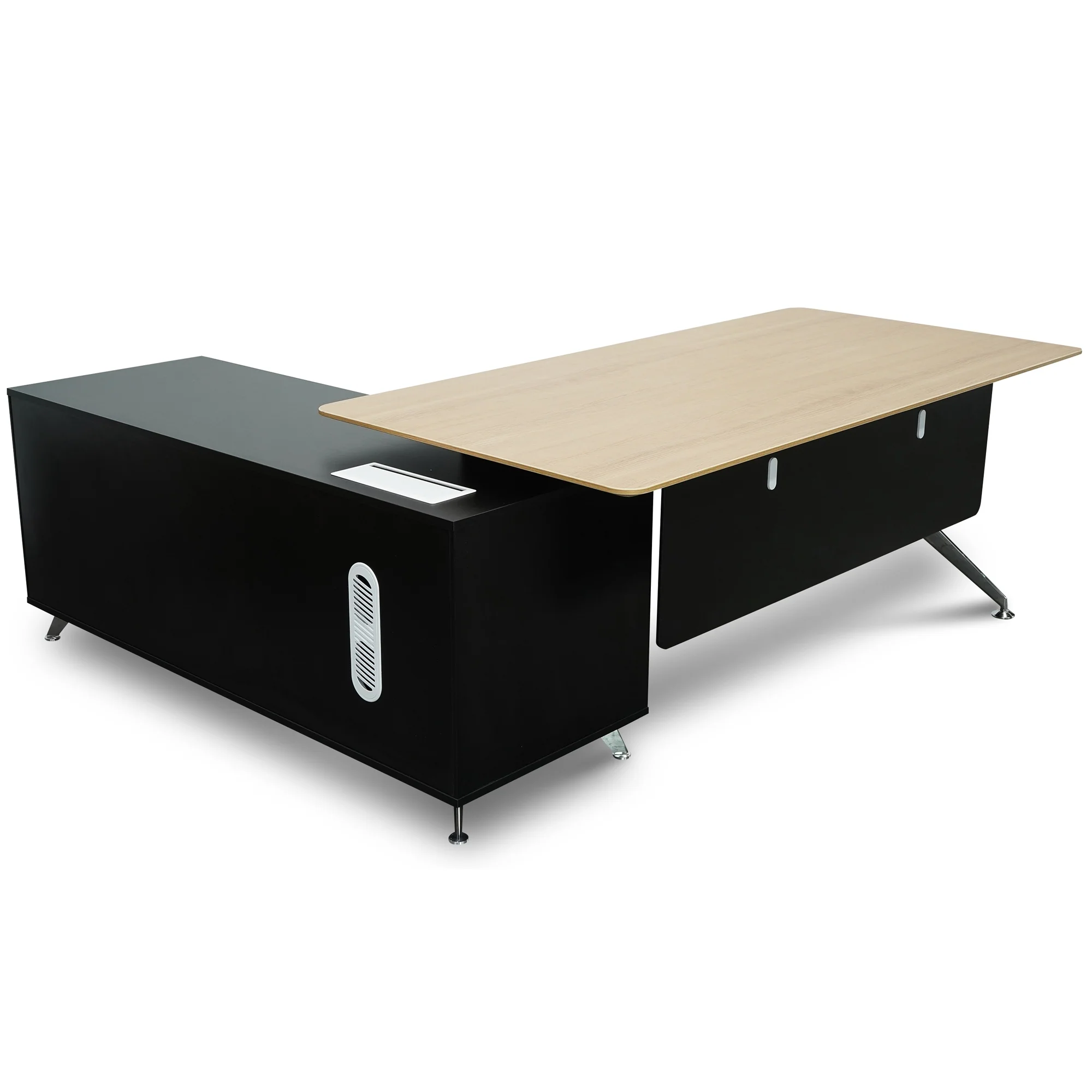 COT2861-SN 1.95m Executive Desk Right Return - Black Frame with Natural Top and Drawers - Image 3