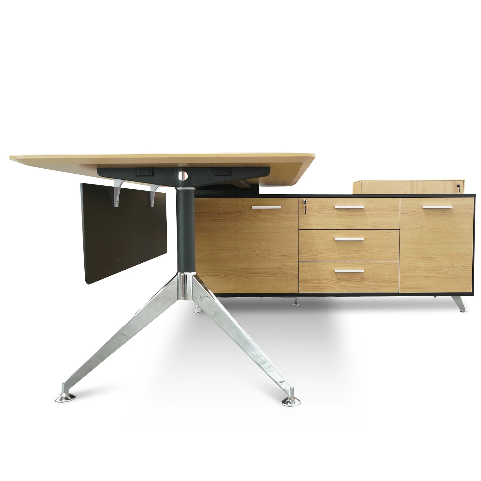 COT2861-SN 1.95m Executive Desk Right Return - Black Frame with Natural Top and Drawers - Image 5