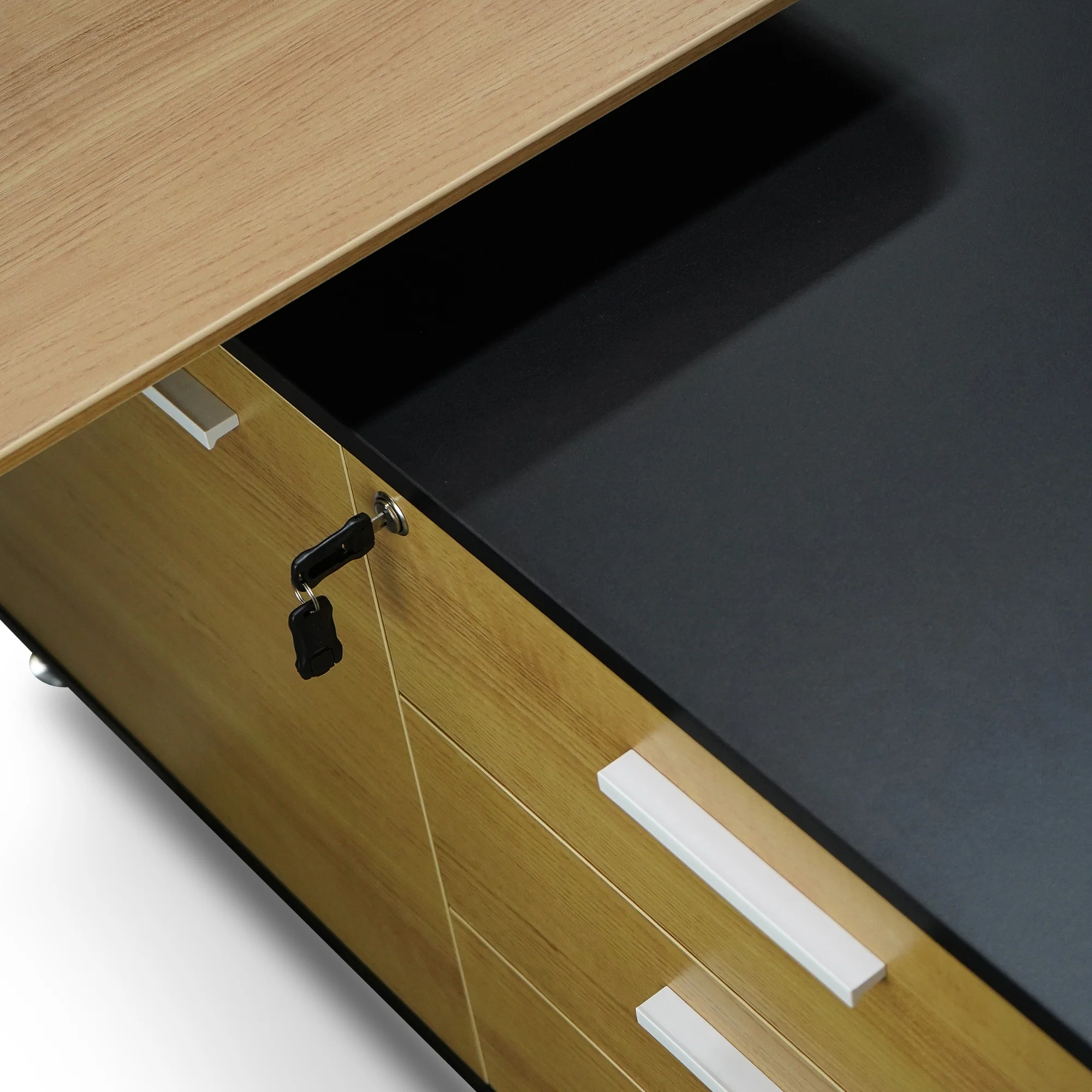 COT2861-SN 1.95m Executive Desk Right Return - Black Frame with Natural Top and Drawers - Image 7
