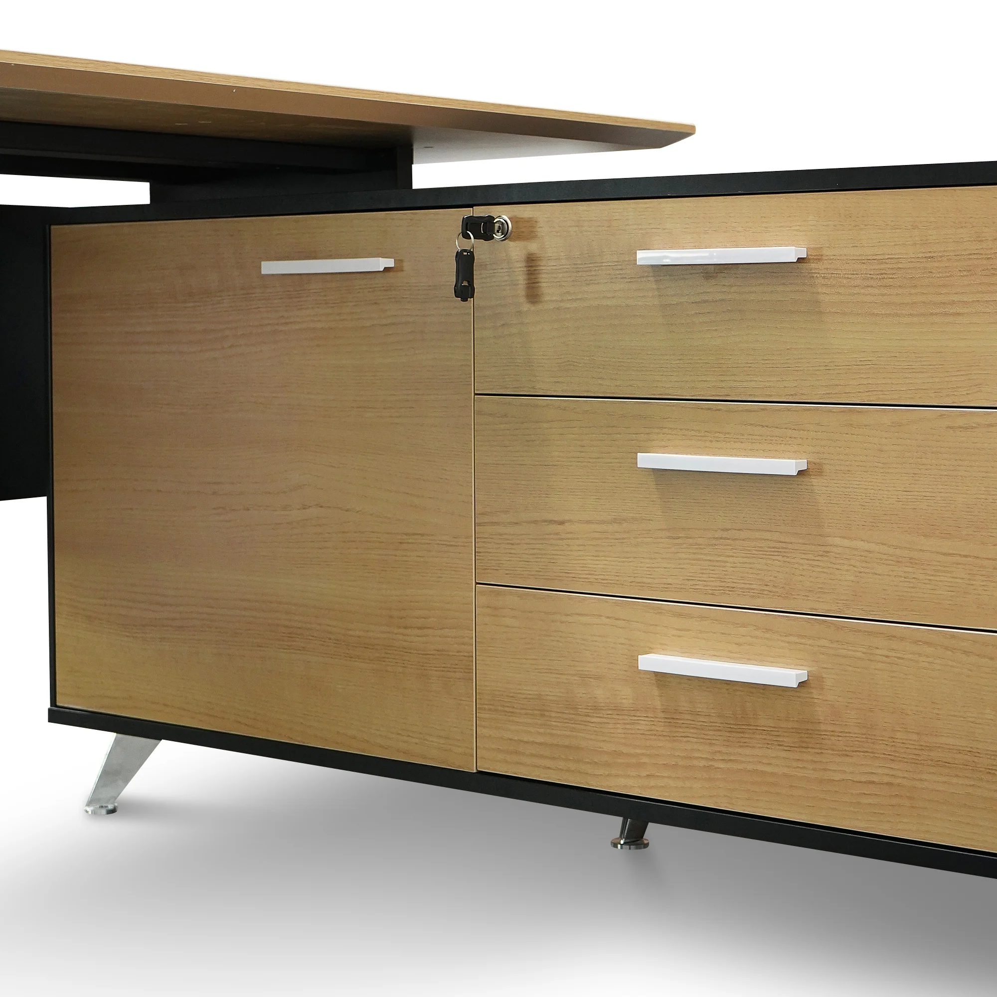 COT2861-SN 1.95m Executive Desk Right Return - Black Frame with Natural Top and Drawers - Image 8