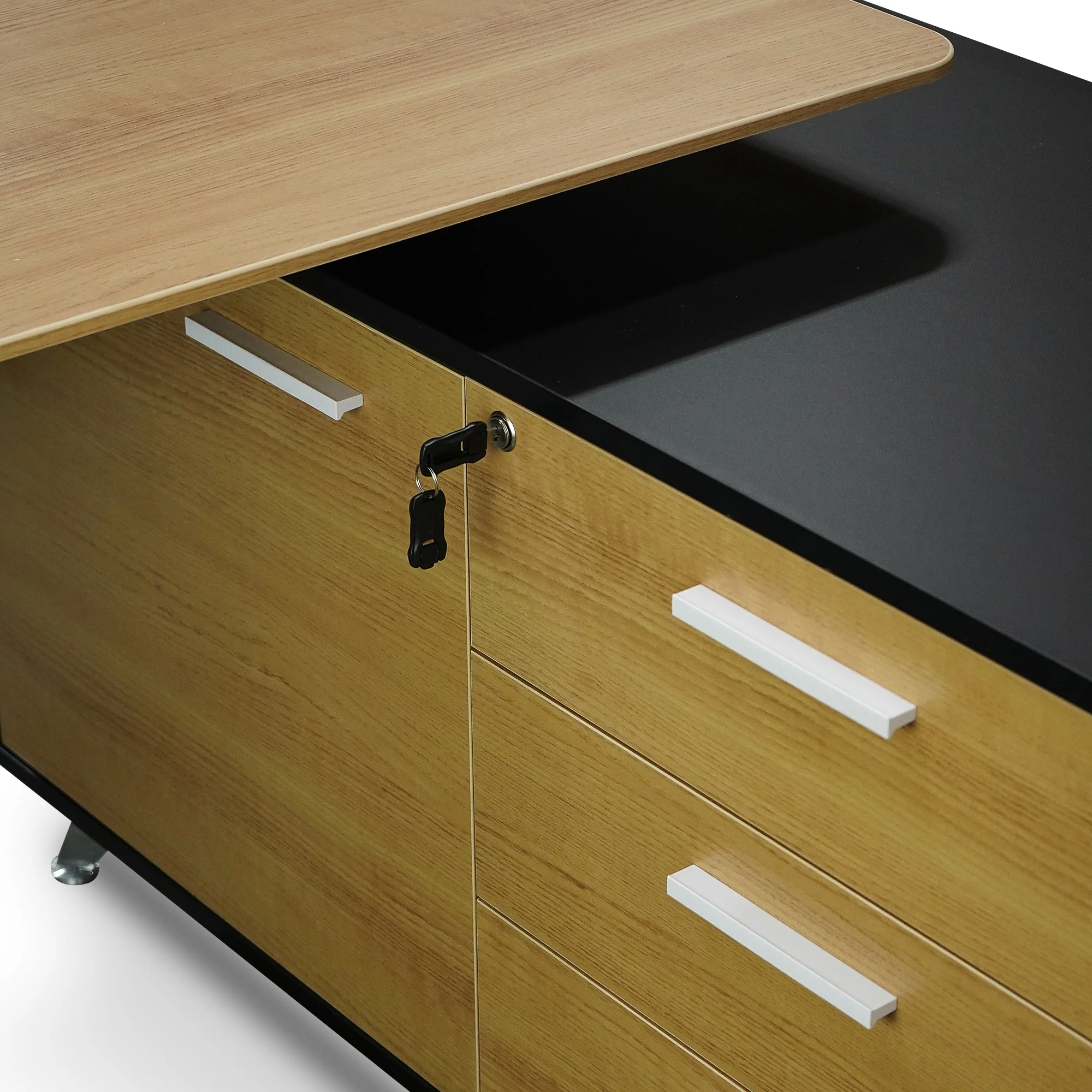 COT2861-SN 1.95m Executive Desk Right Return - Black Frame with Natural Top and Drawers - Image 9
