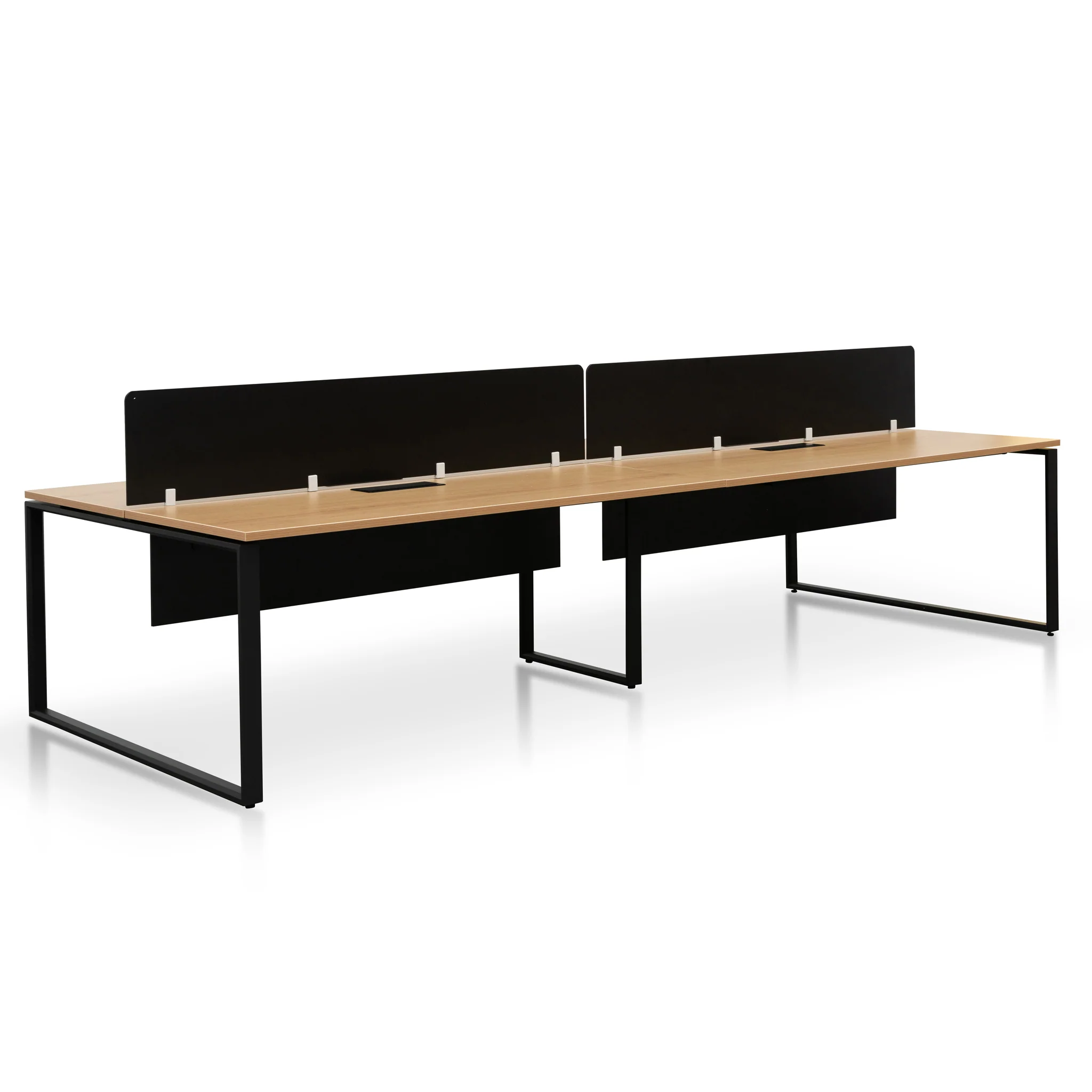 COT6739-SN-OF6164-SN-2xOT6163-SN 4 Seater Workstation with Black Screen - Natural Top - Black Base - Image 3