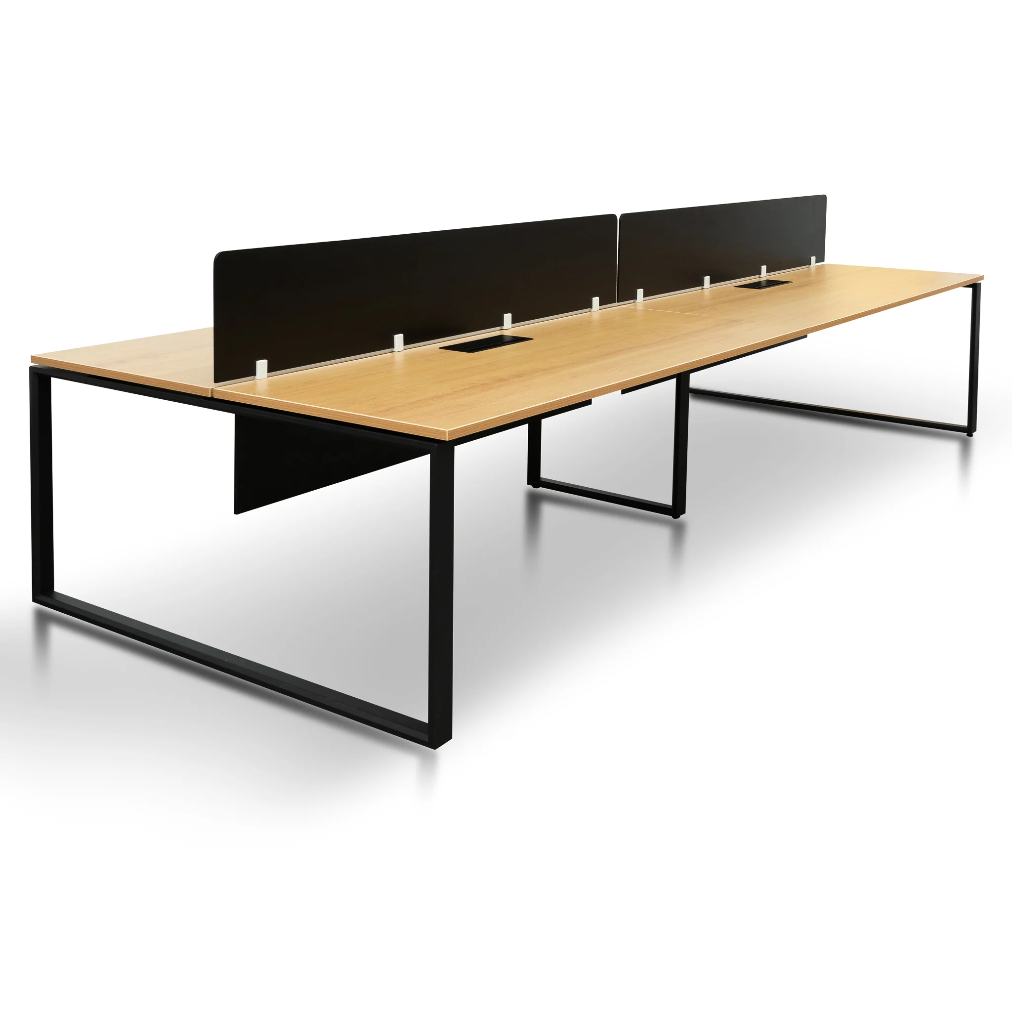 COT6739-SN-OF6164-SN-2xOT6163-SN 4 Seater Workstation with Black Screen - Natural Top - Black Base - Image 9