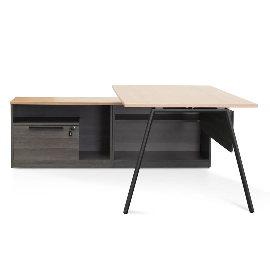 COT8127-SN 1.8m Left Return Office Desk - Black with Natural Top - Image 3