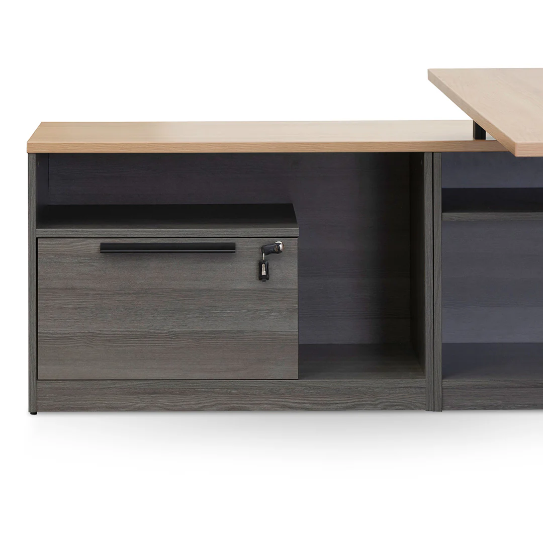 COT8127-SN 1.8m Left Return Office Desk - Black with Natural Top - Image 4