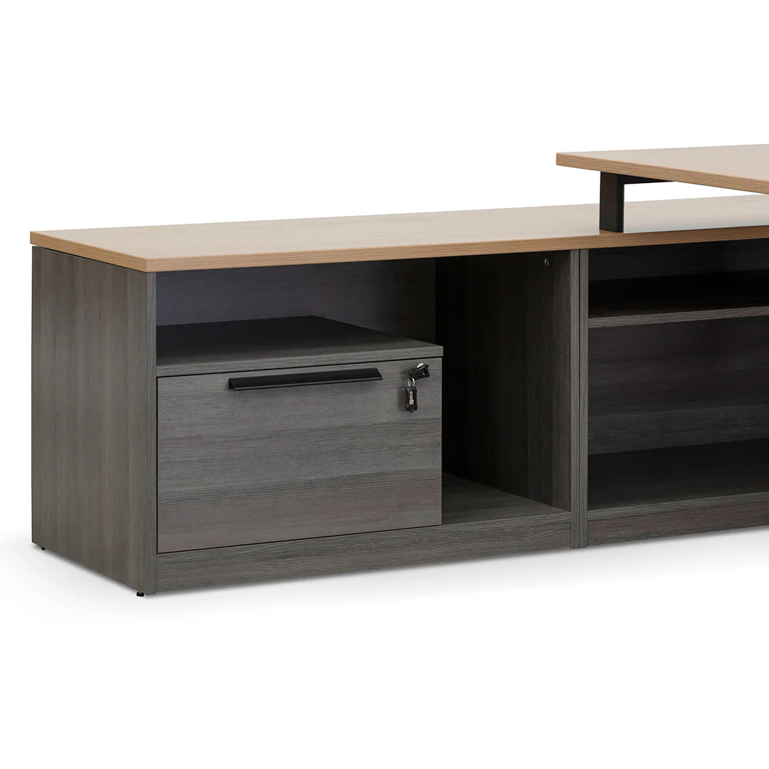 COT8127-SN 1.8m Left Return Office Desk - Black with Natural Top - Image 5