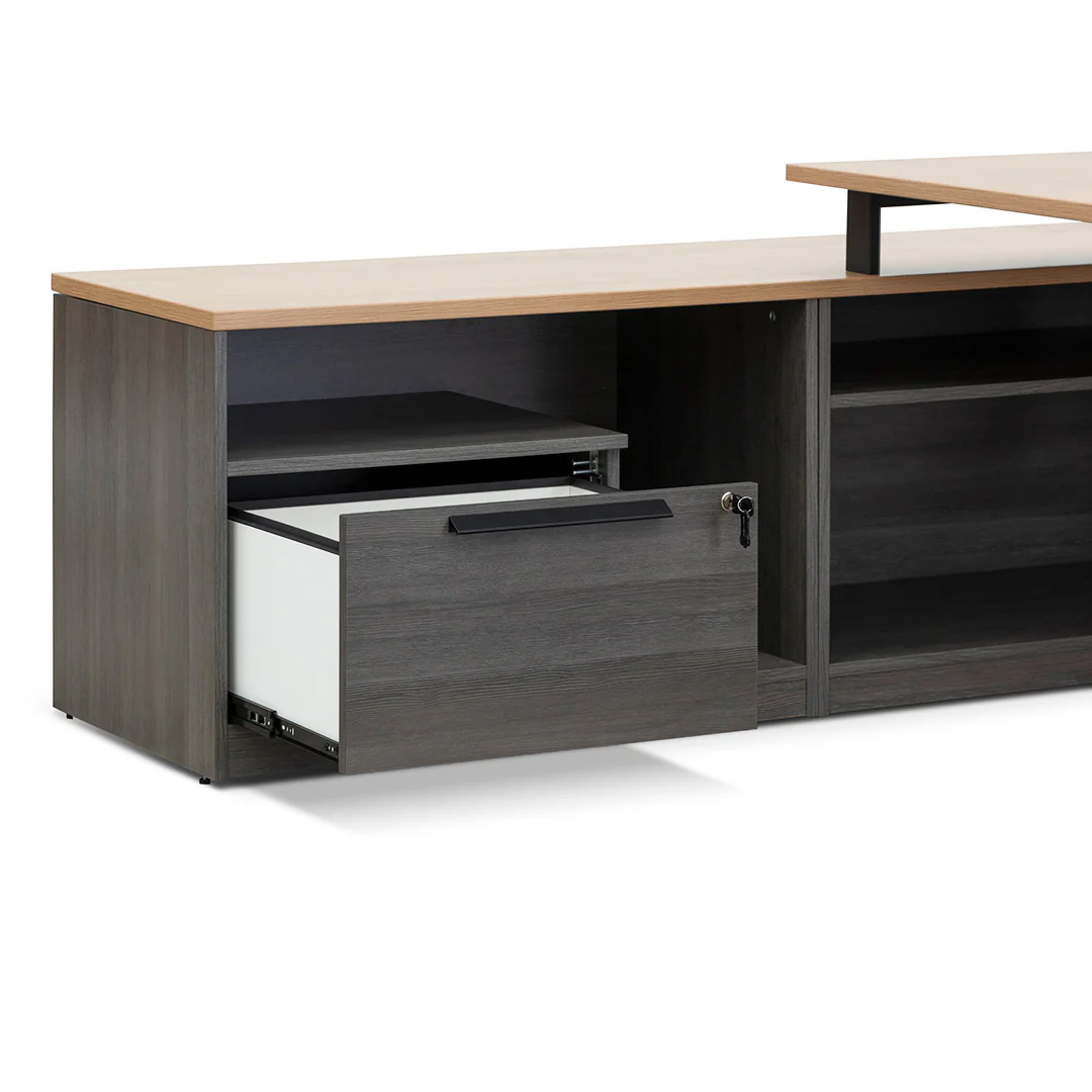 COT8127-SN 1.8m Left Return Office Desk - Black with Natural Top - Image 6