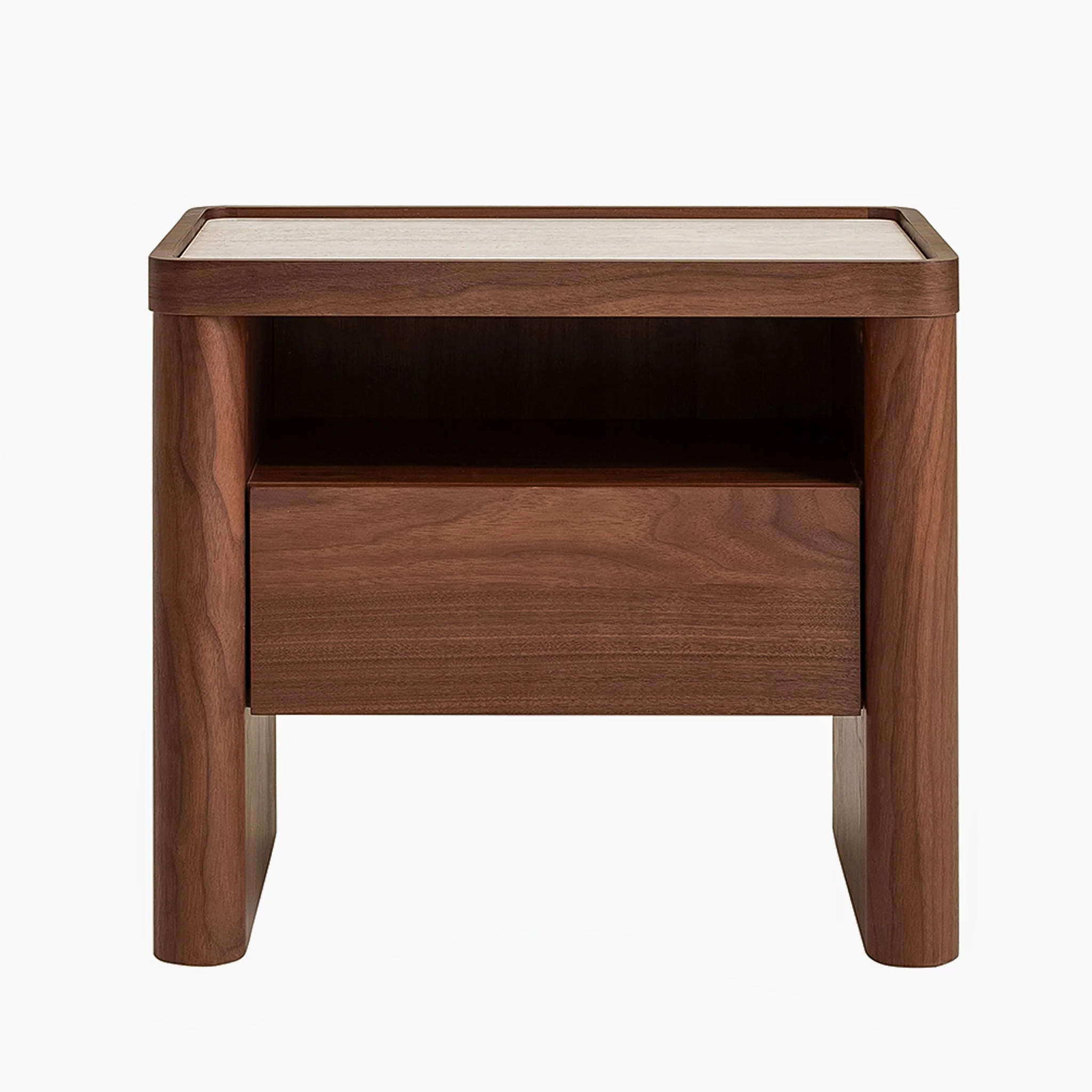 CST10241-IG Glass Top Bedside Table - Walnut - Image 2