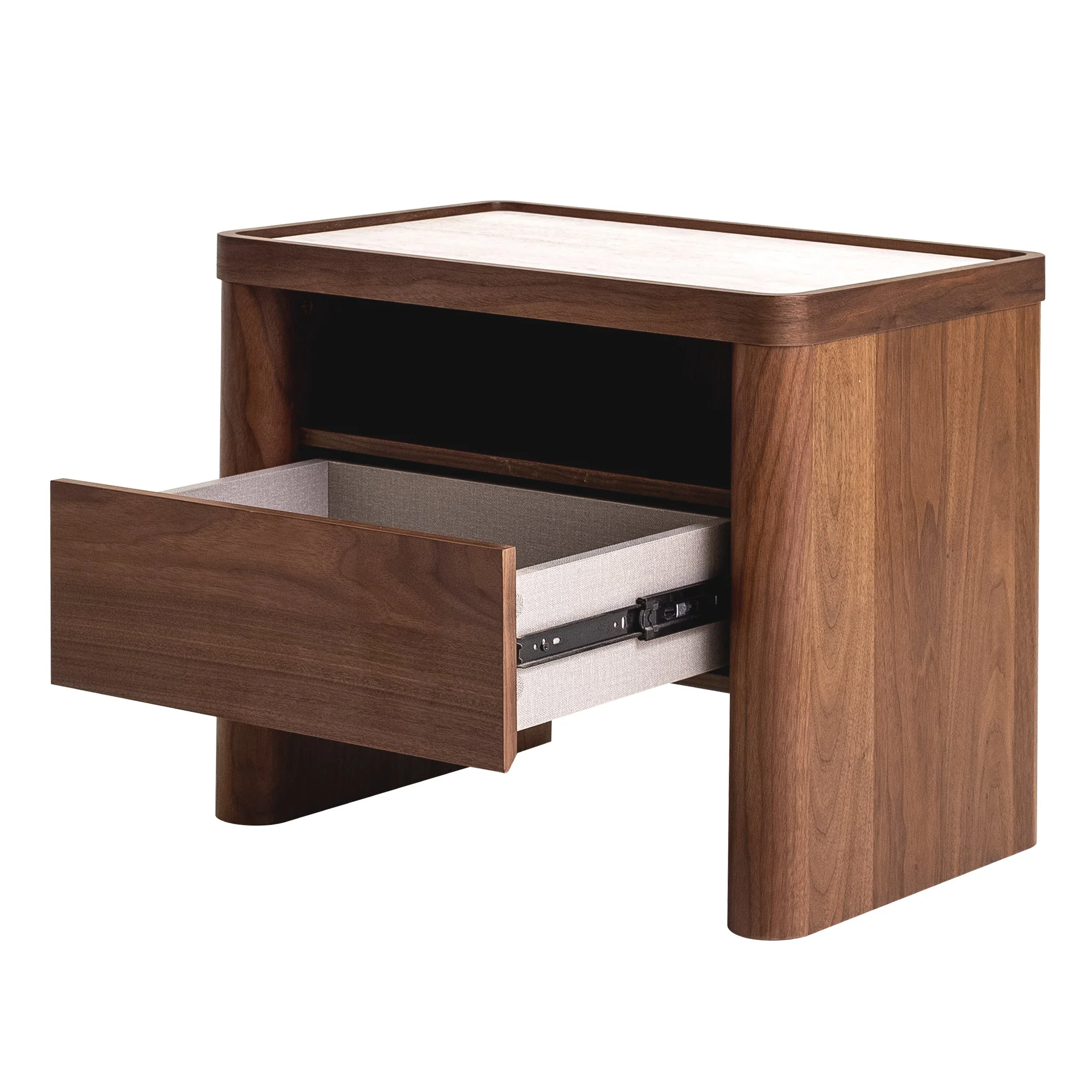 CST10241-IG Glass Top Bedside Table - Walnut - Image 6