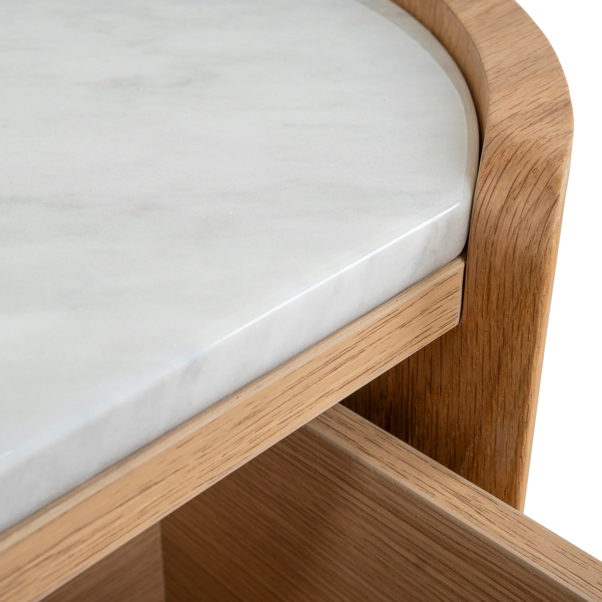 CST10300-CN 60cm Bedside Table - Natural Oak with Marble Top - Image 14