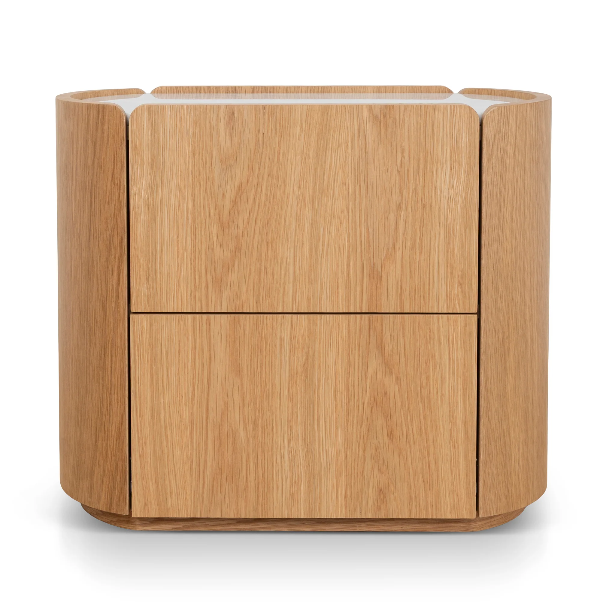 CST10300-CN 60cm Bedside Table - Natural Oak with Marble Top - Image 2