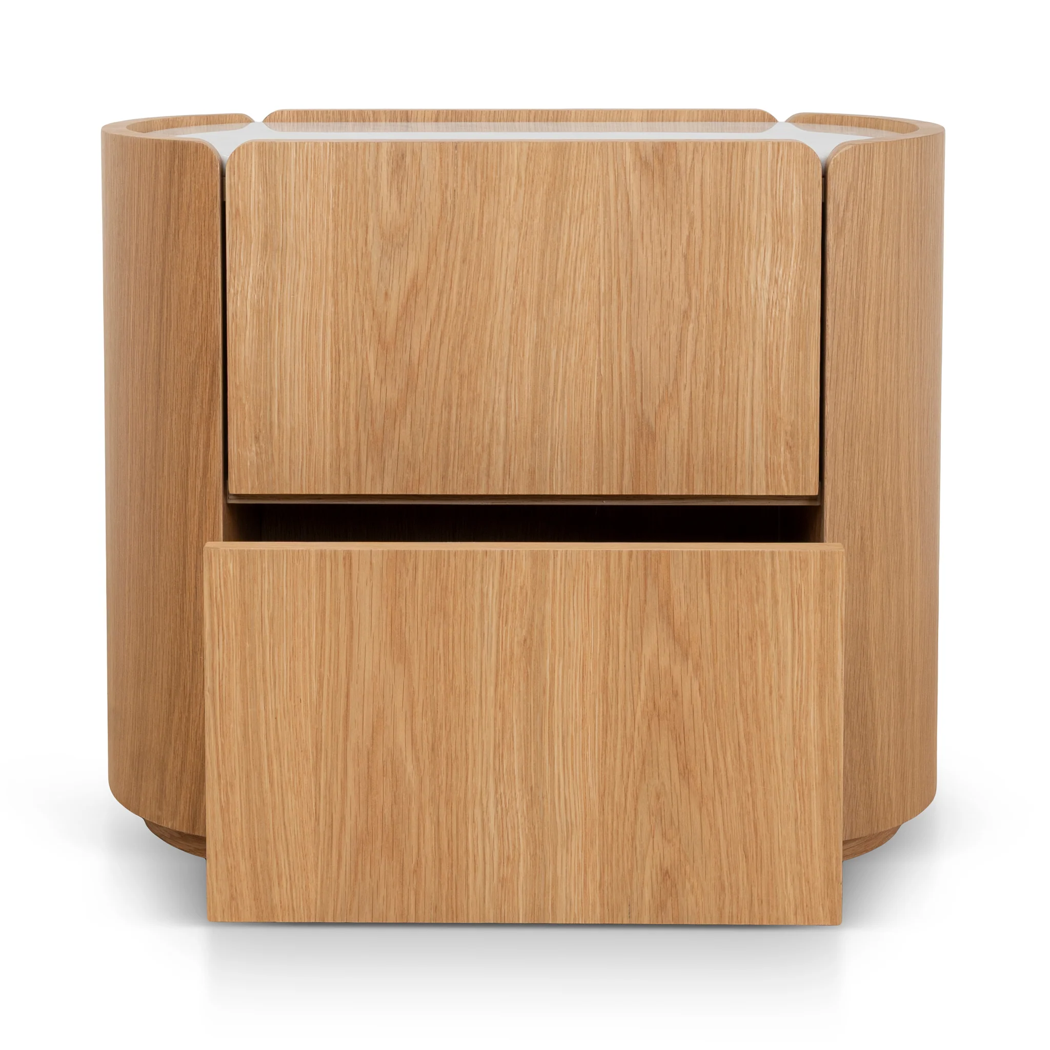 CST10300-CN 60cm Bedside Table - Natural Oak with Marble Top - Image 3