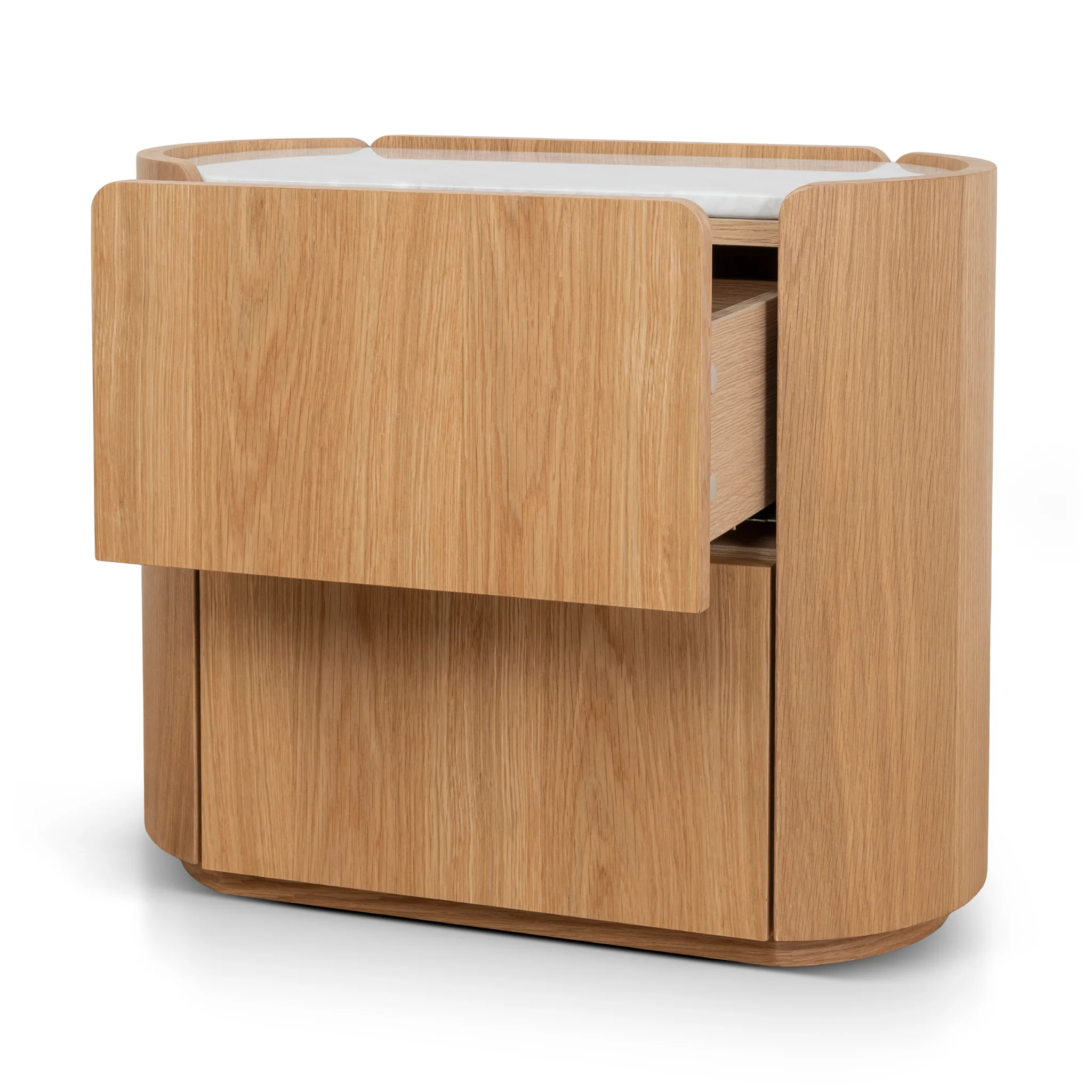 CST10300-CN 60cm Bedside Table - Natural Oak with Marble Top - Image 4