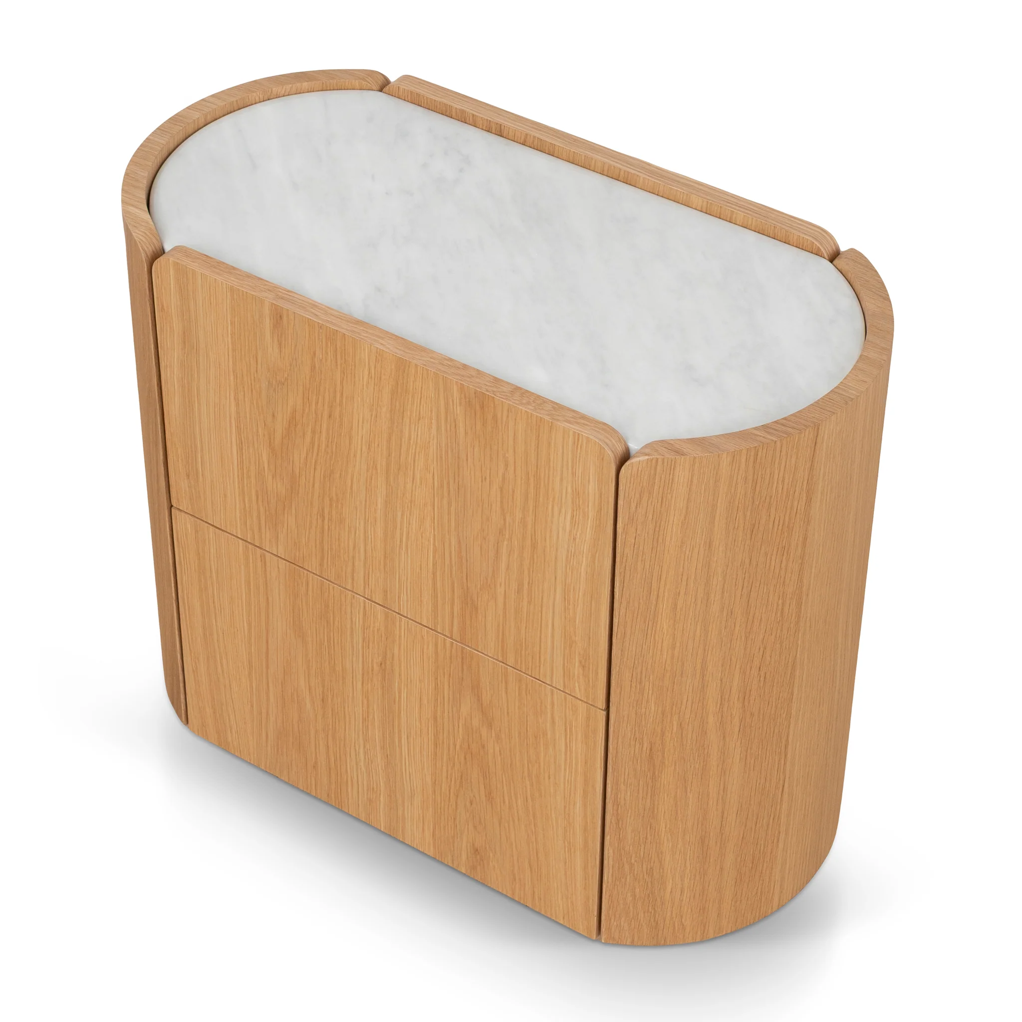 CST10300-CN 60cm Bedside Table - Natural Oak with Marble Top - Image 7