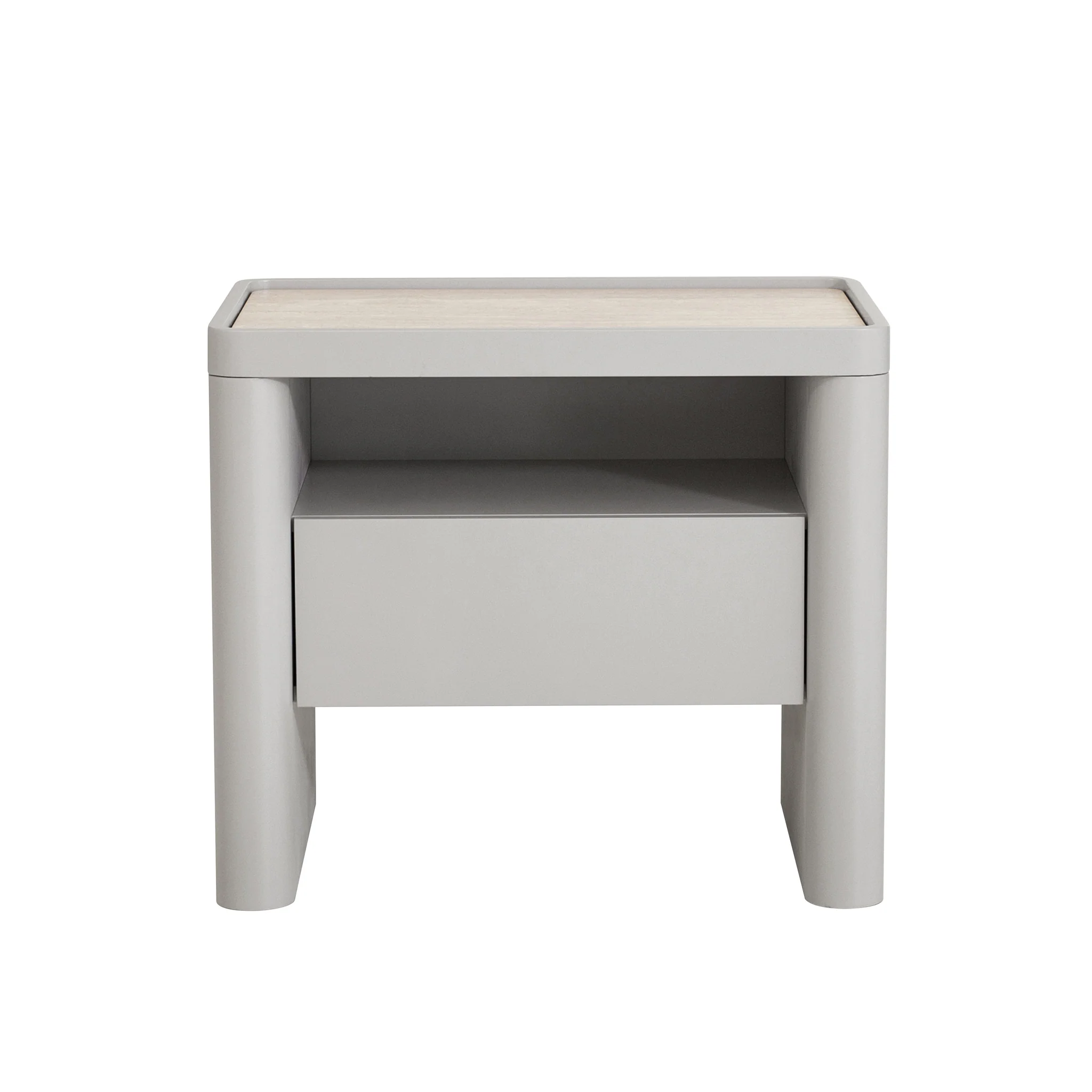 CST10539-IG Glass Top Bedside Table - Warm Grey - Image 2