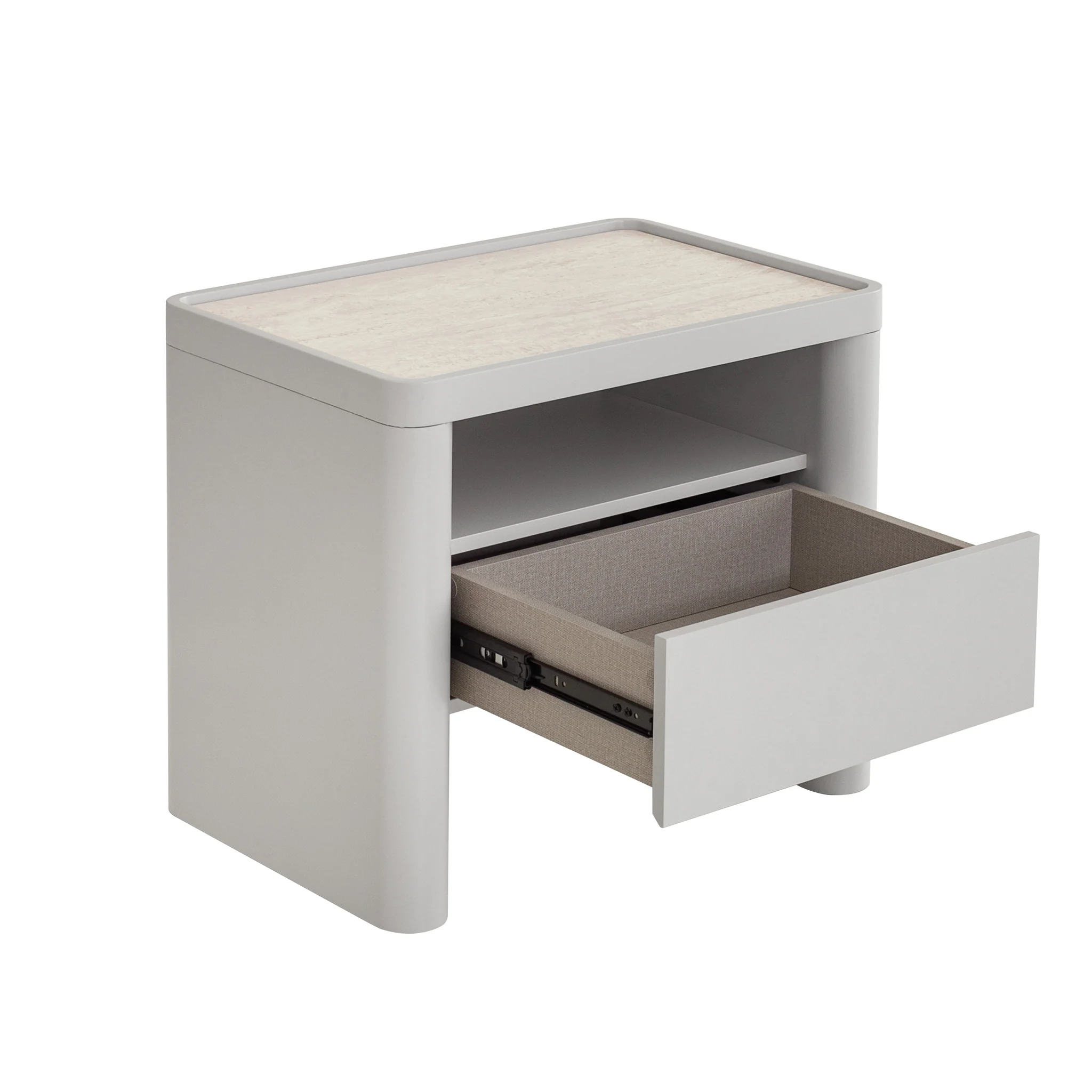 CST10539-IG Glass Top Bedside Table - Warm Grey - Image 5