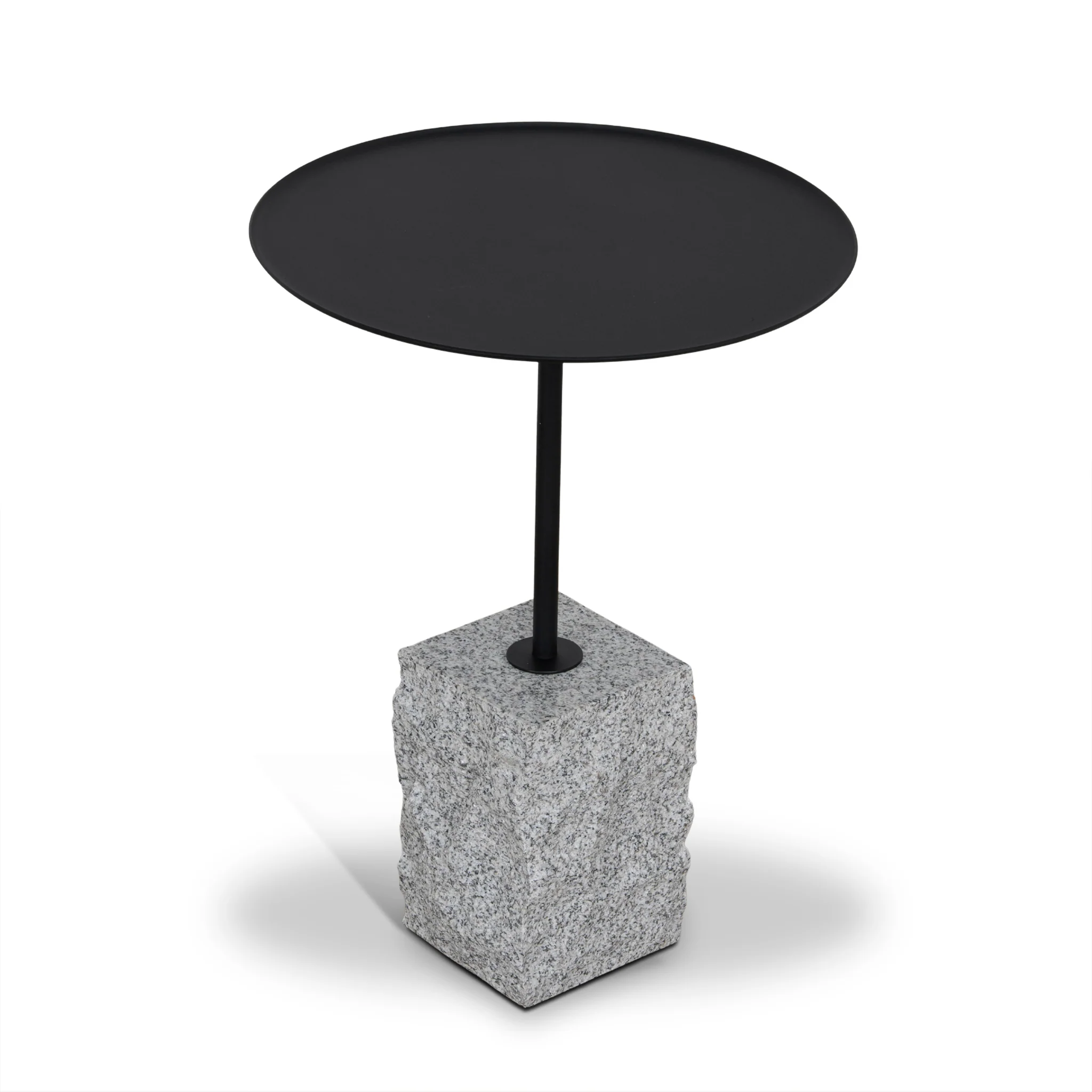 CST10980-NY 45cm Matte Black Side Table - Faceted Granite Marble - Image 3