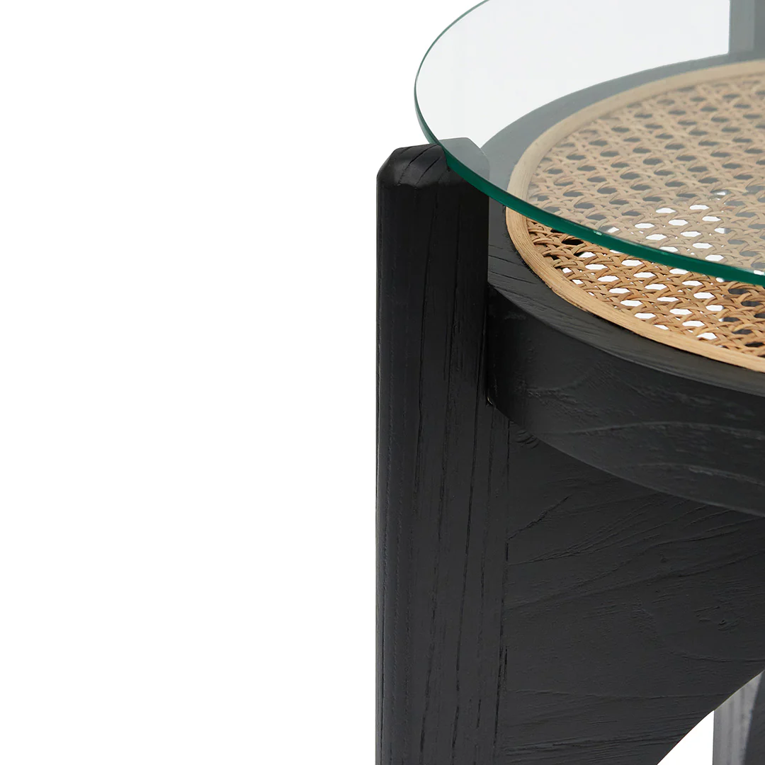 CST8142-NI 50cm Round Glass Side Table - Black - Image 2