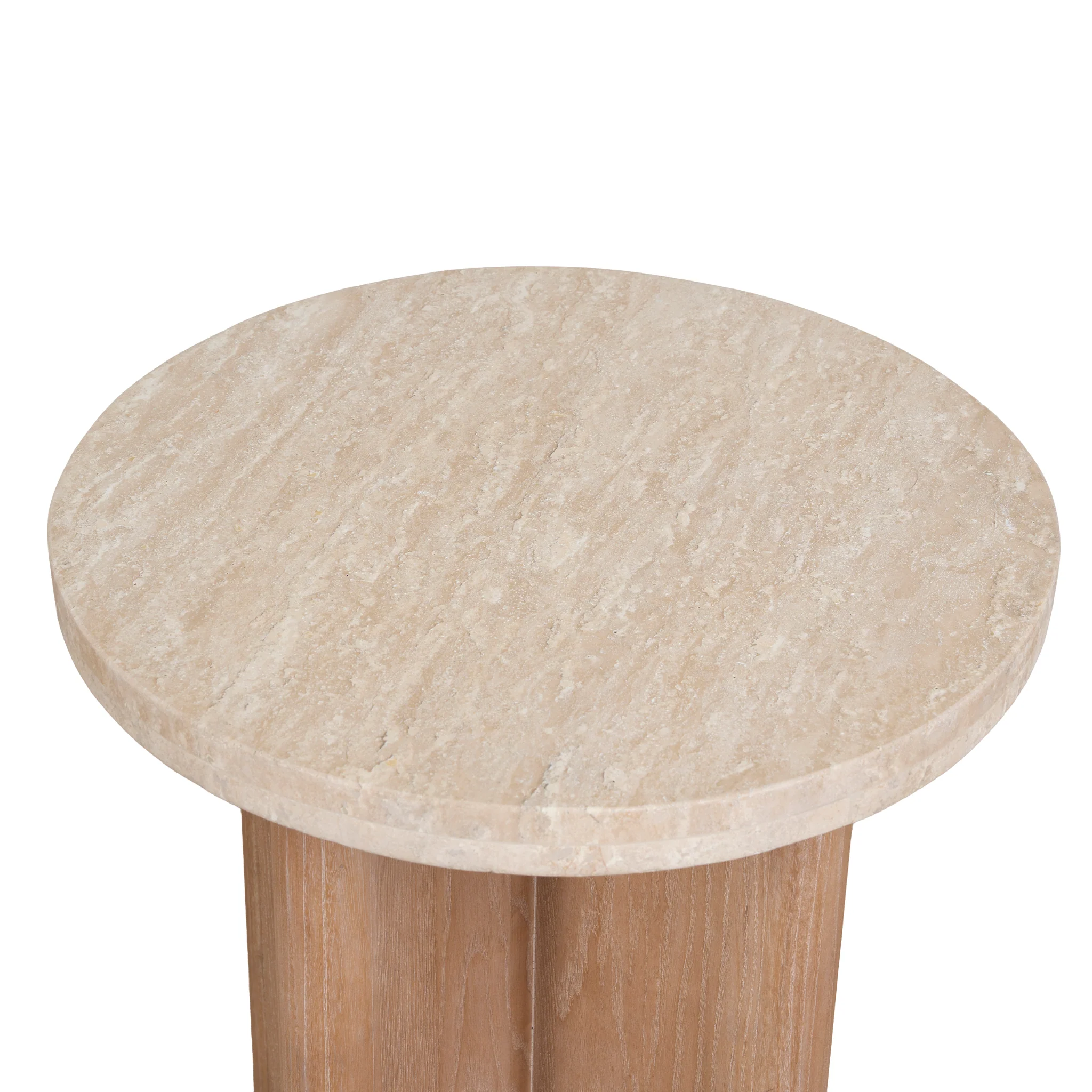 CST8665-NI Travertine Marble Round Side Table - Light Natural Elm - Image 10