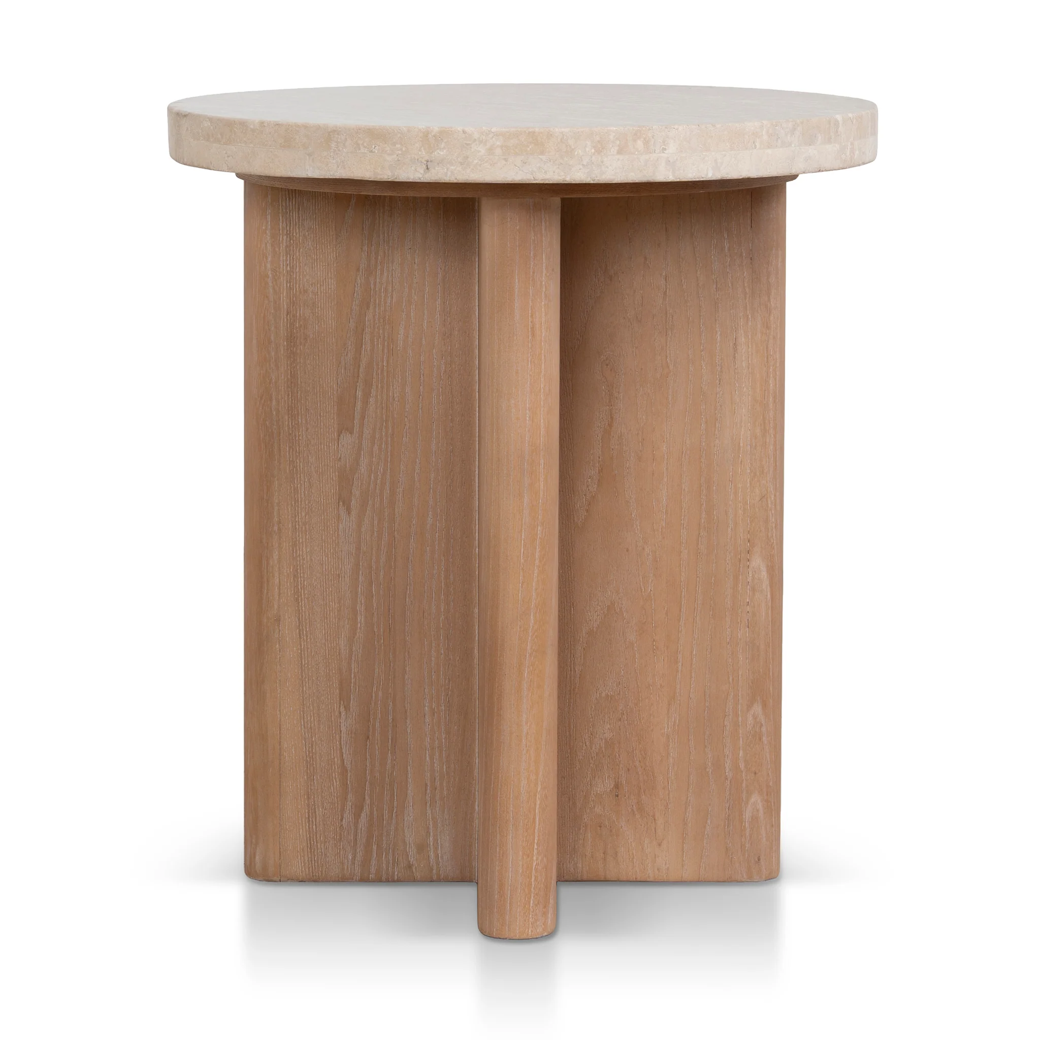 CST8665-NI Travertine Marble Round Side Table - Light Natural Elm - Image 3